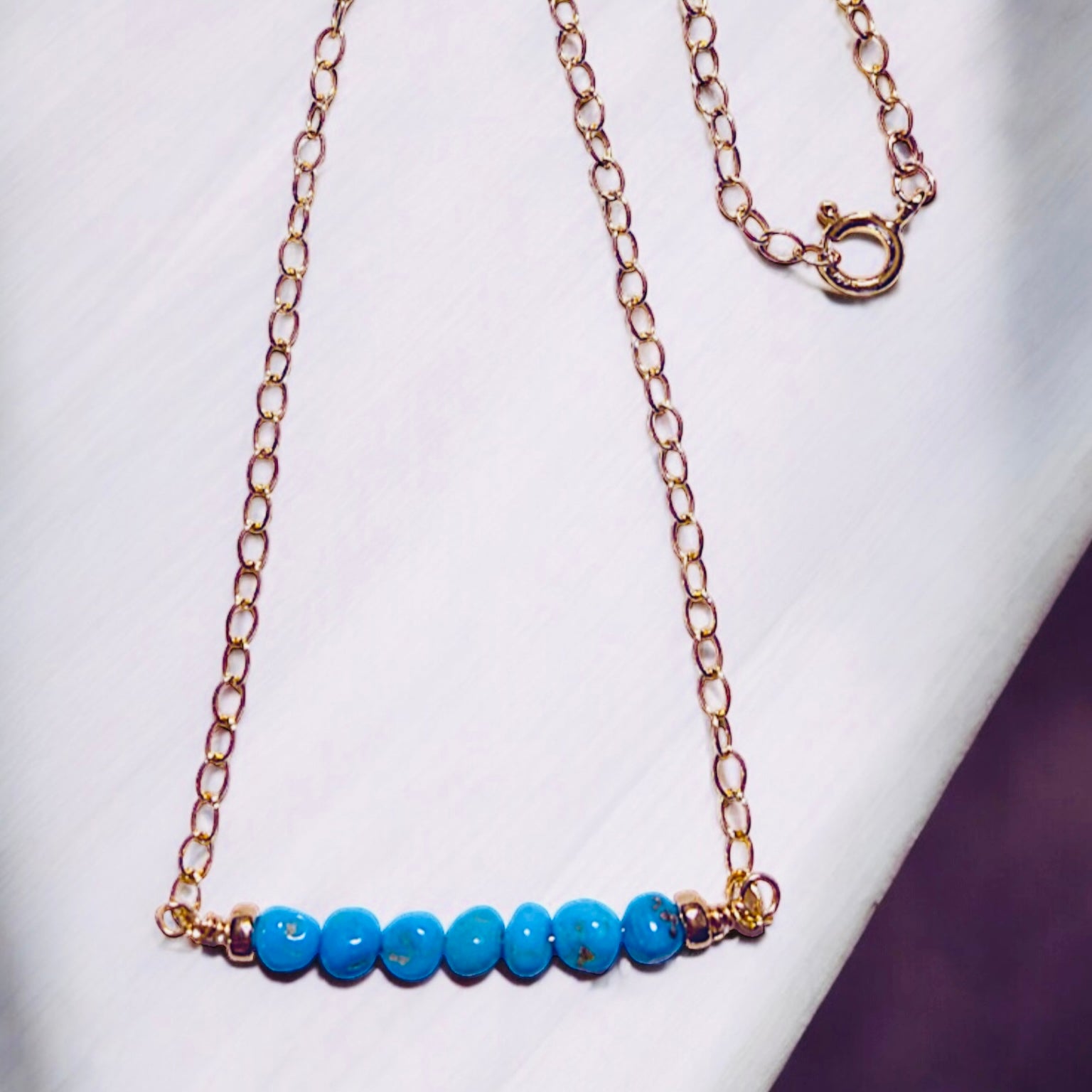 Sleeping Beauty Turquoise Beaded Bar Necklace, 14K Gold-Filled