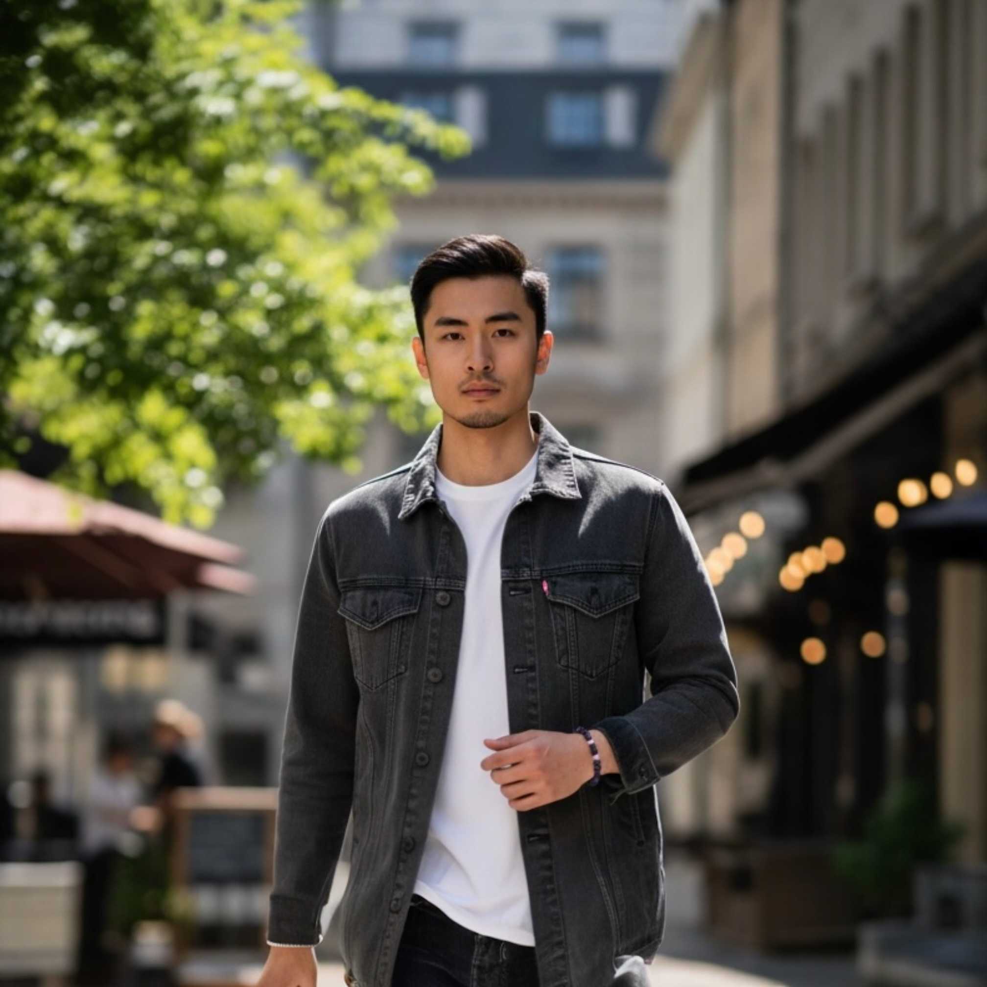 Man wearing a mens amethyst bracelet