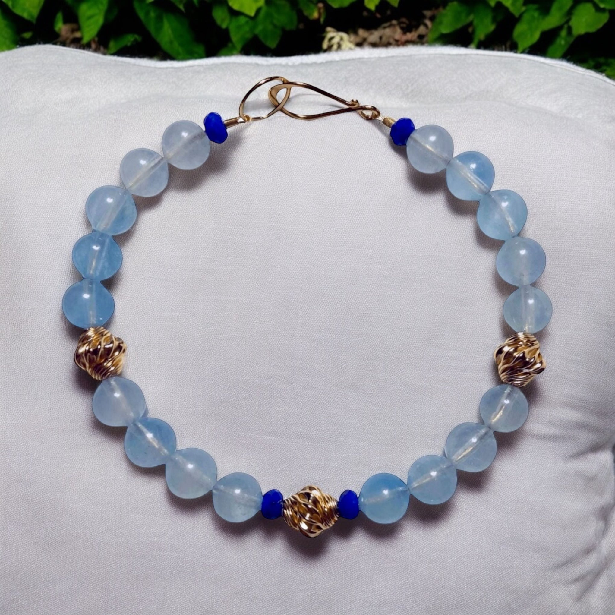 Ocean Breeze: 14K Gold-filled Handcrafted Blue Aquamarine & Lapis Bracelet