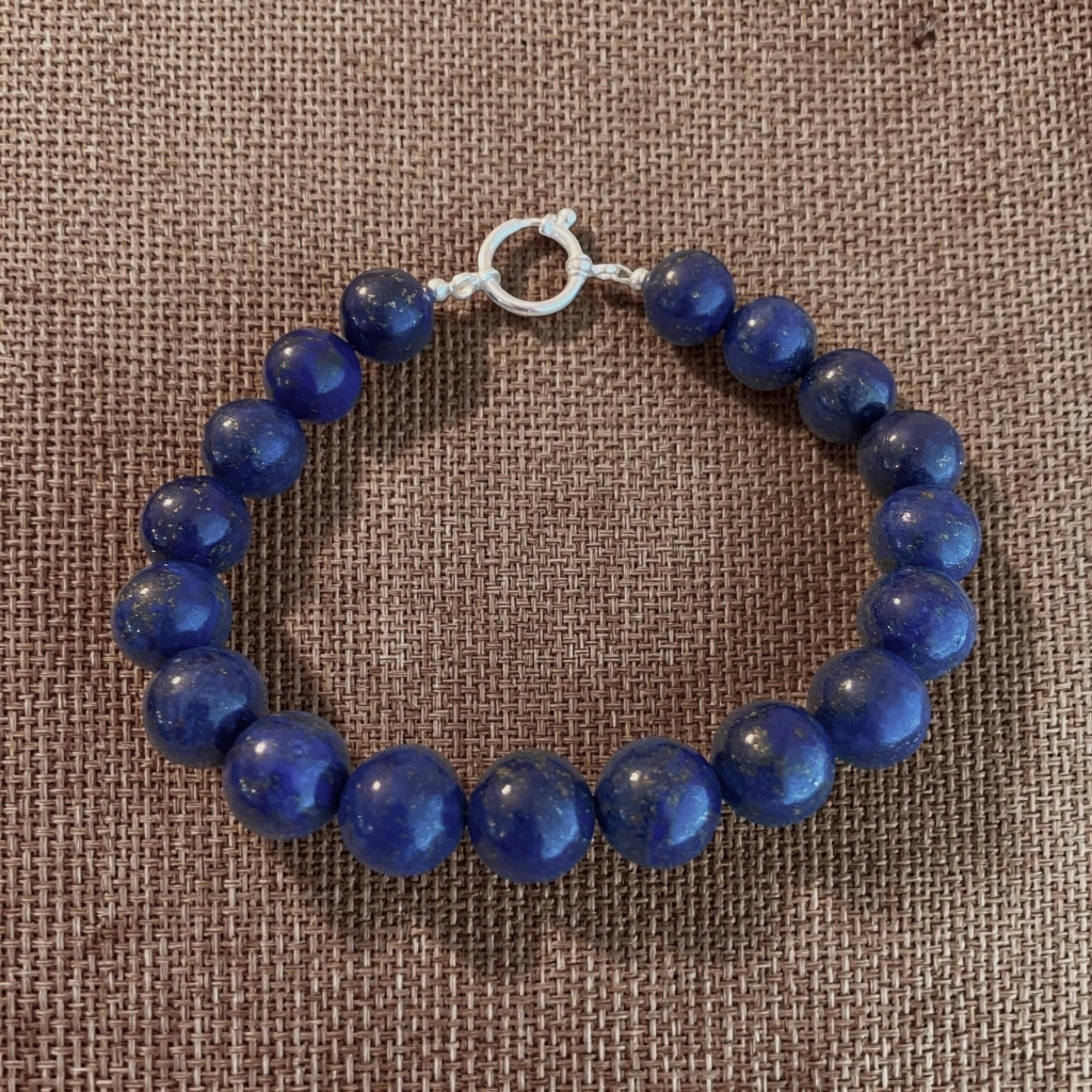Lapis Lazuli 12mm Men's Bracelet - Sterling Silver Clasp