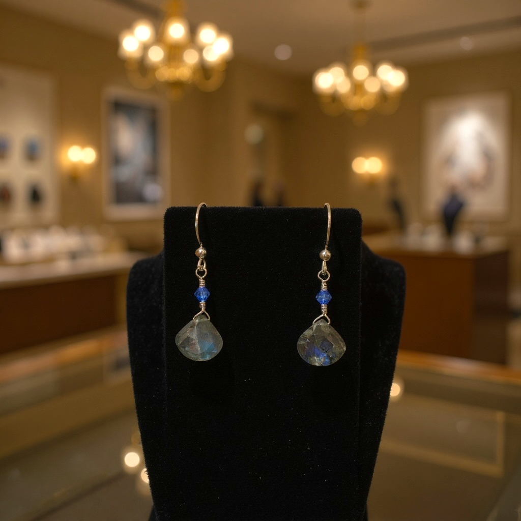Labradorite Briolette with Swarovski Crystal