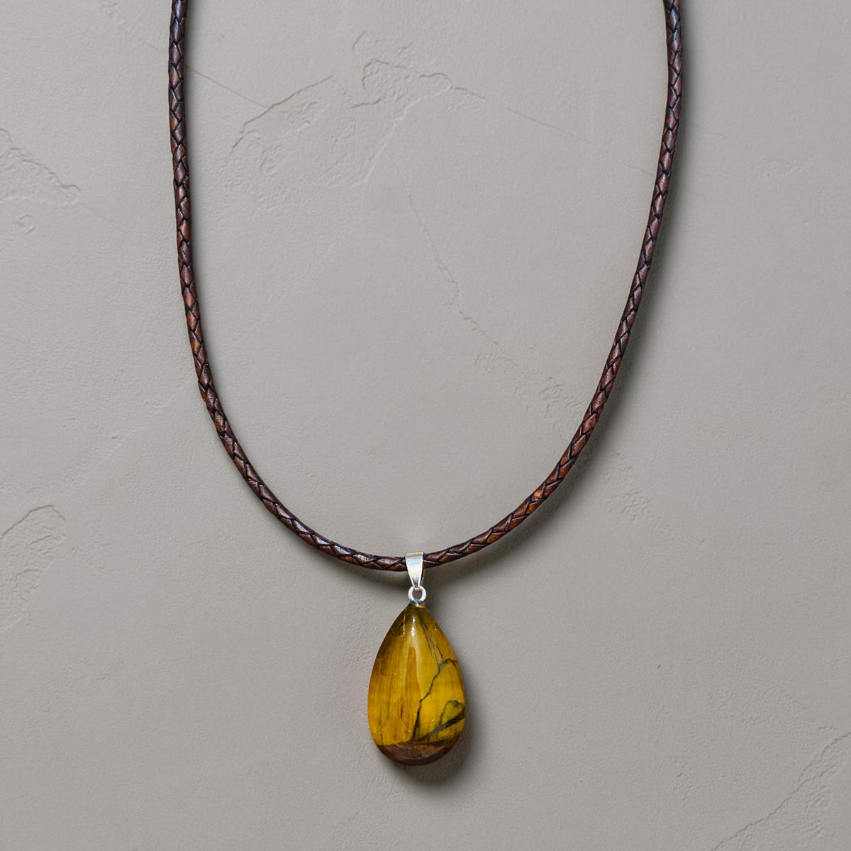 Men's Tigers Eye Braided Leather Necklace - 20"