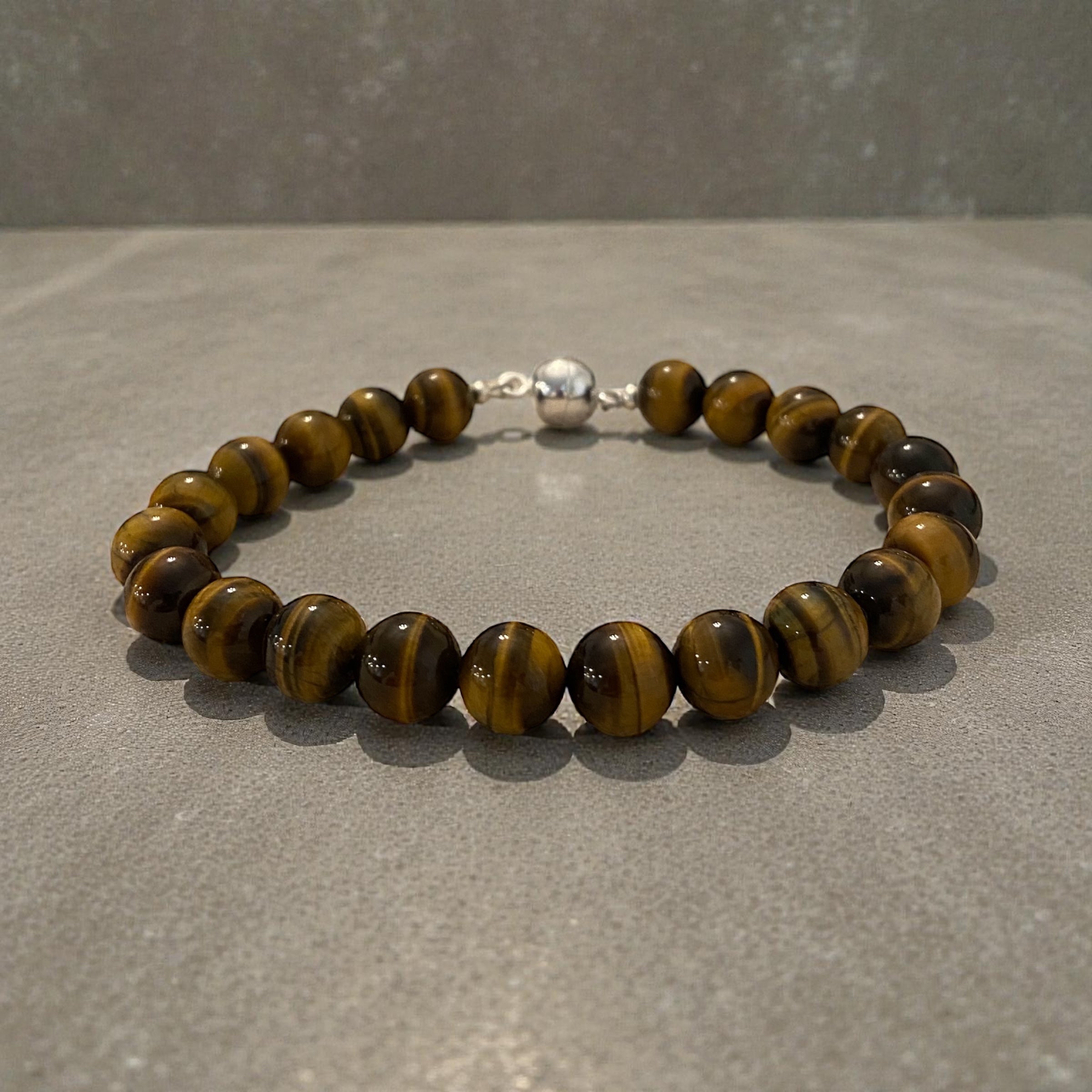 Men's Tigers Eye Men’s Bracelet (10mm), Sterling Silver