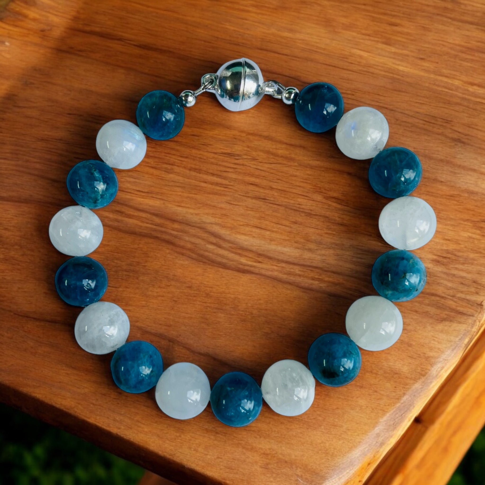 Serenity in Blue: Men's Blue Apatite and Moonstone Gemstone Bracelet