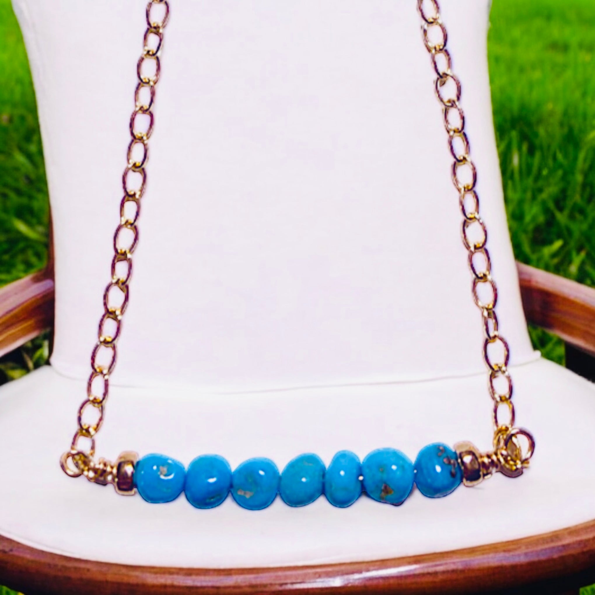Sleeping Beauty Turquoise Beaded Bar Necklace, 14K Gold-Filled