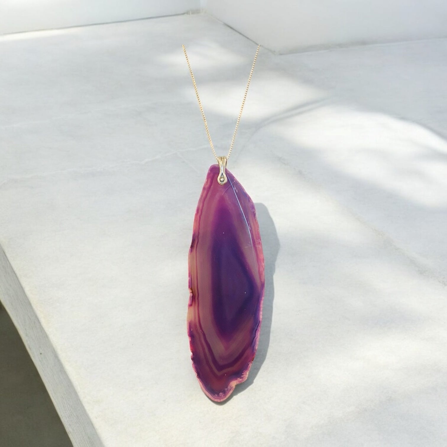 Elongated Pink/Purple Agate Pendant, Sterling Silver