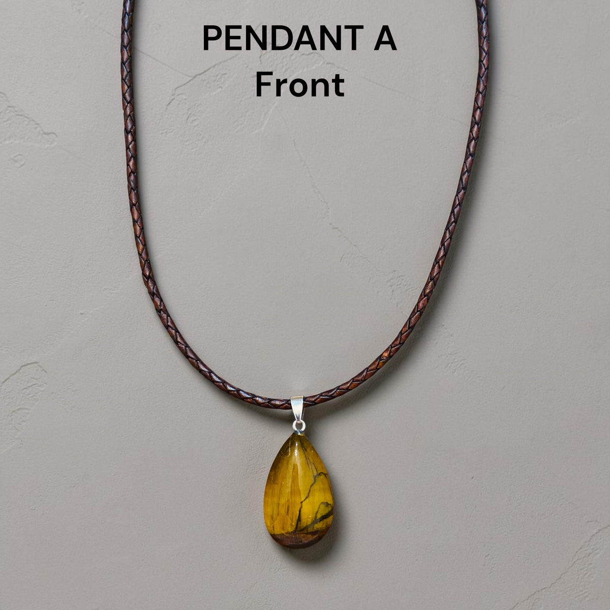 Men's Tigers Eye Braided Leather Necklace - 20"