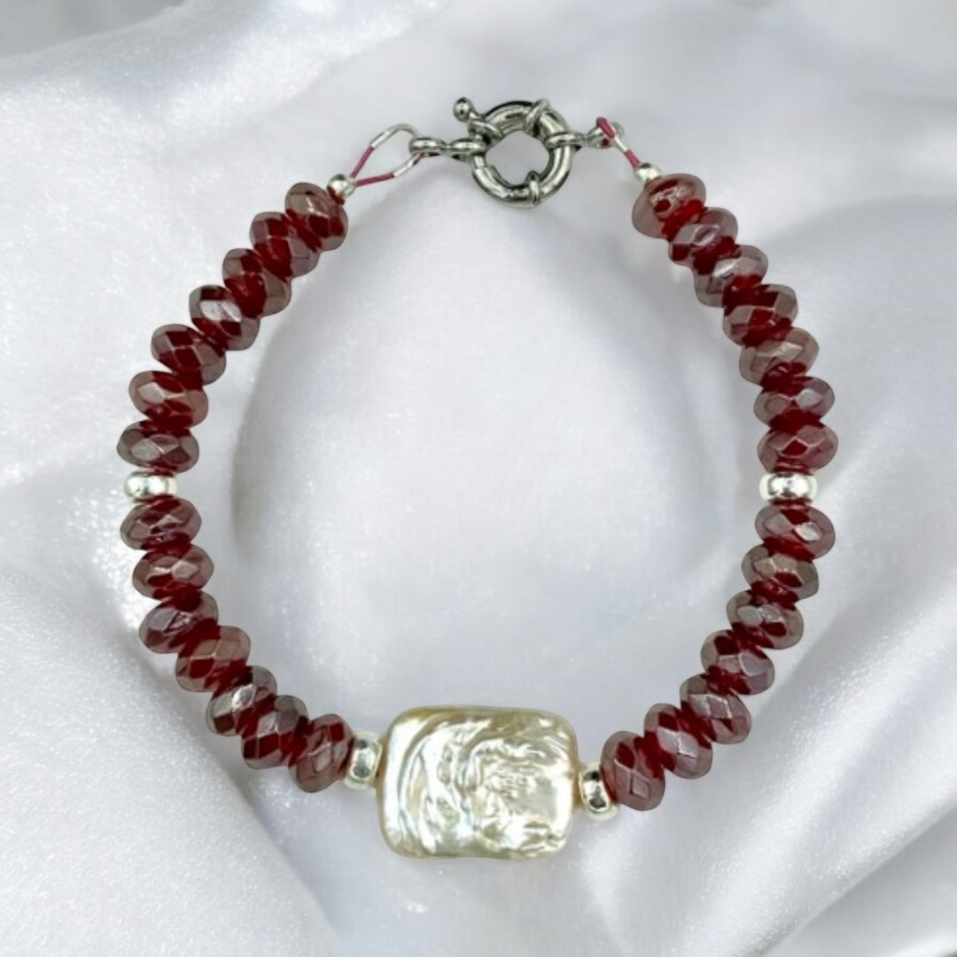 Spark Joy: Carnelian & Pearl Sterling Silver Bracelet