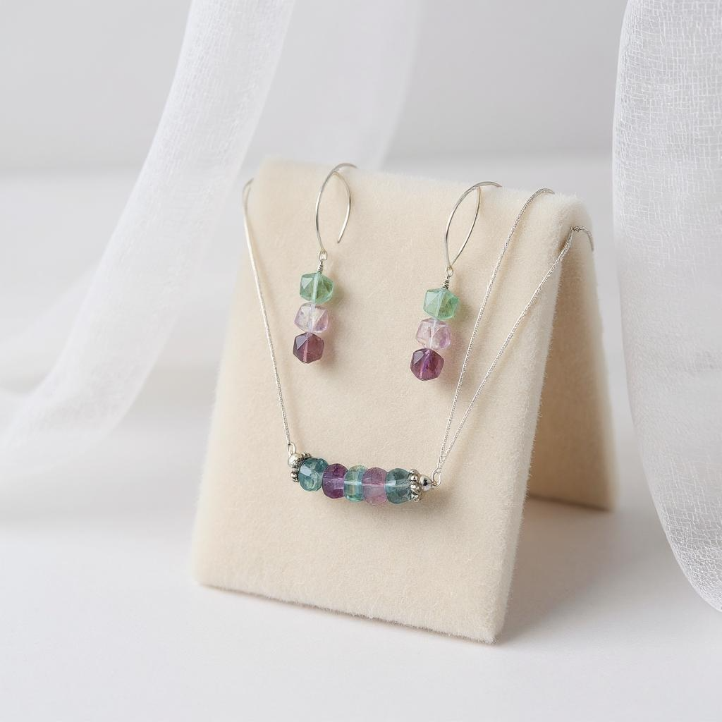 Rainbow Fluorite Fiesta Bar Necklace & Earring Set, 16" or 18"