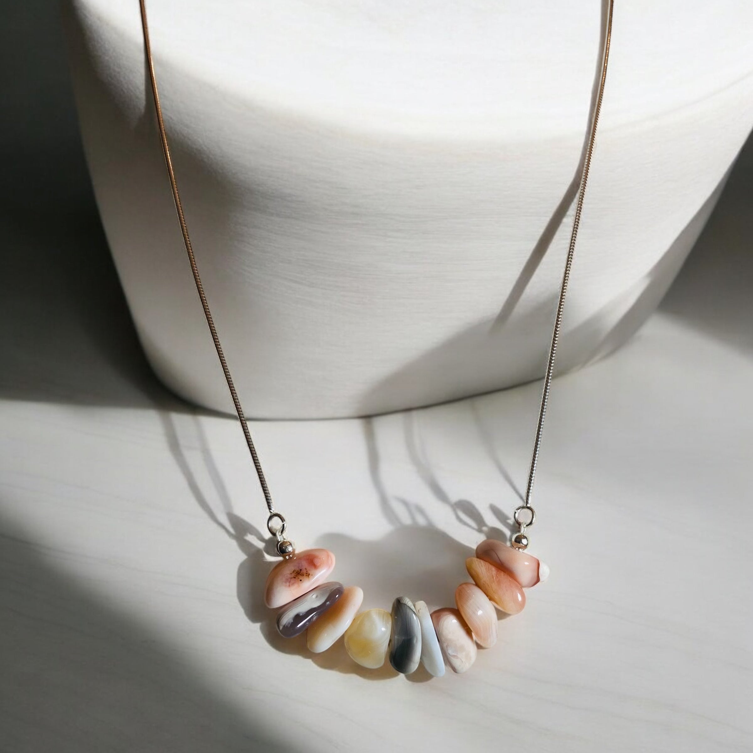 Calming Elegance: Botswana Agate Bar Necklace, Sterling Silver