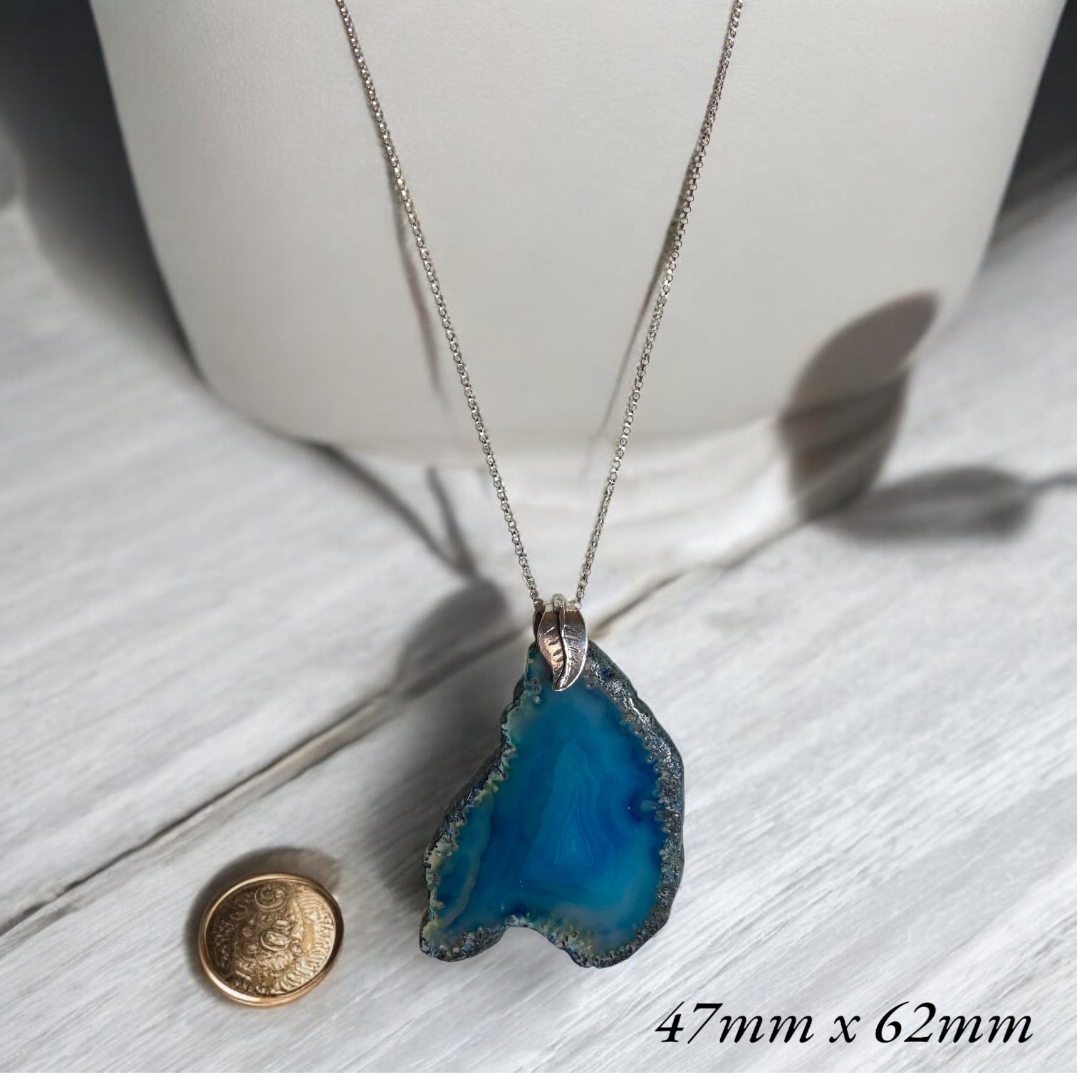 Ocean Breeze: Blue Agate Slice Pendant Necklace in Sterling Silver