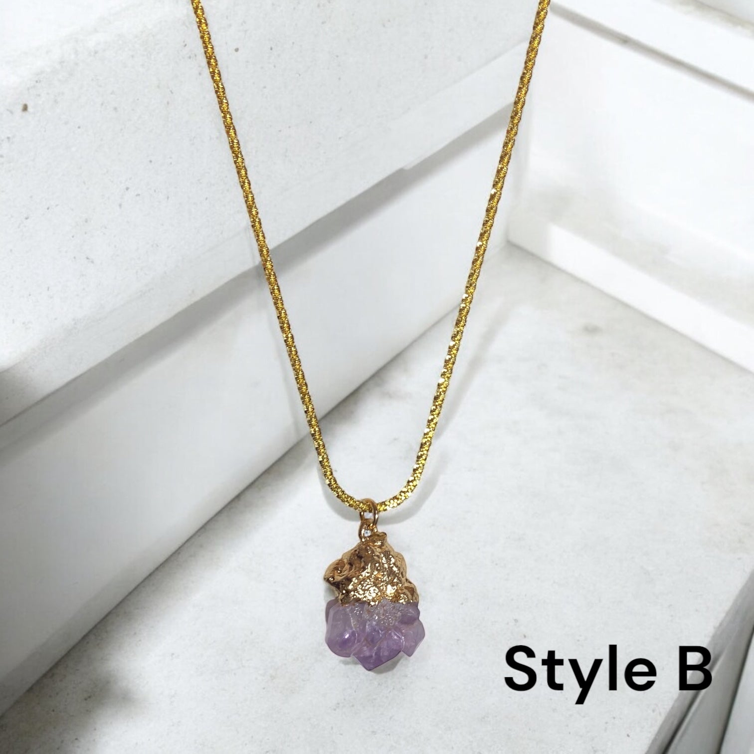 Amethyt Necklace with 18K Gold Over Sterling Silver Chain