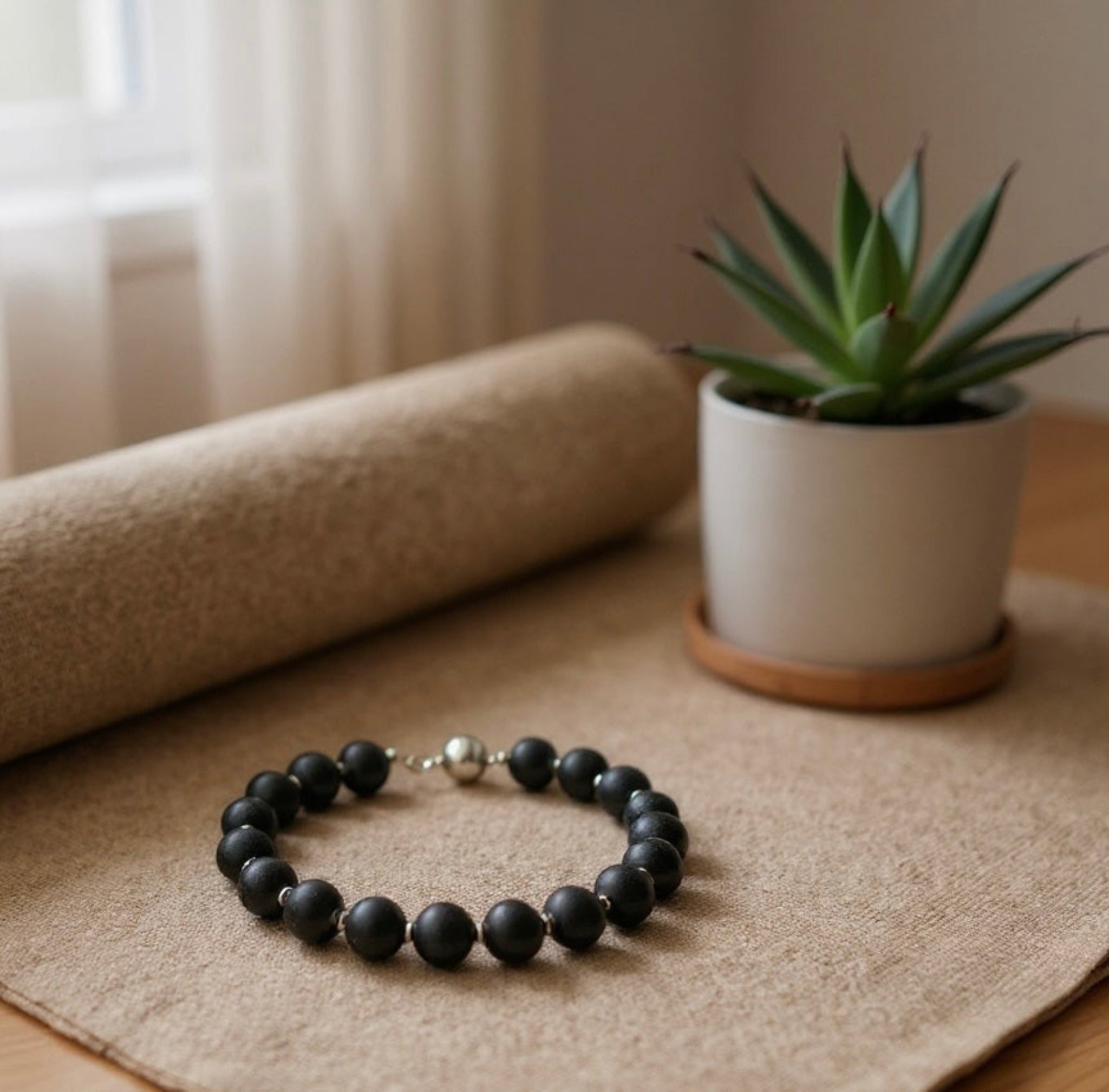 Black onyx bracelet (matte with sterling silver)