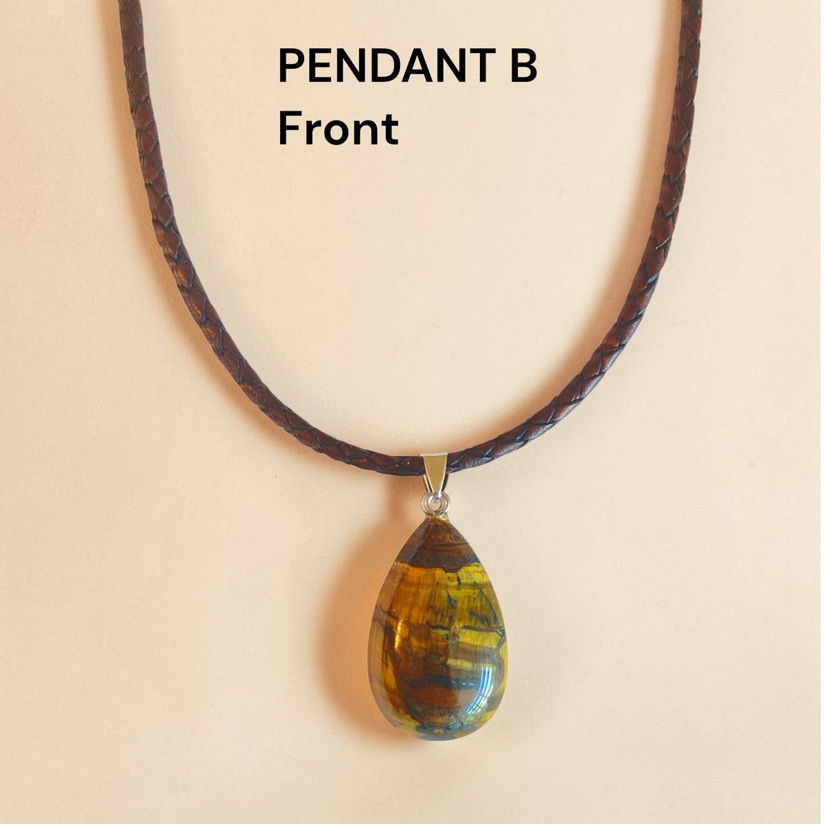 Men's Tigers Eye Braided Leather Necklace - 20"
