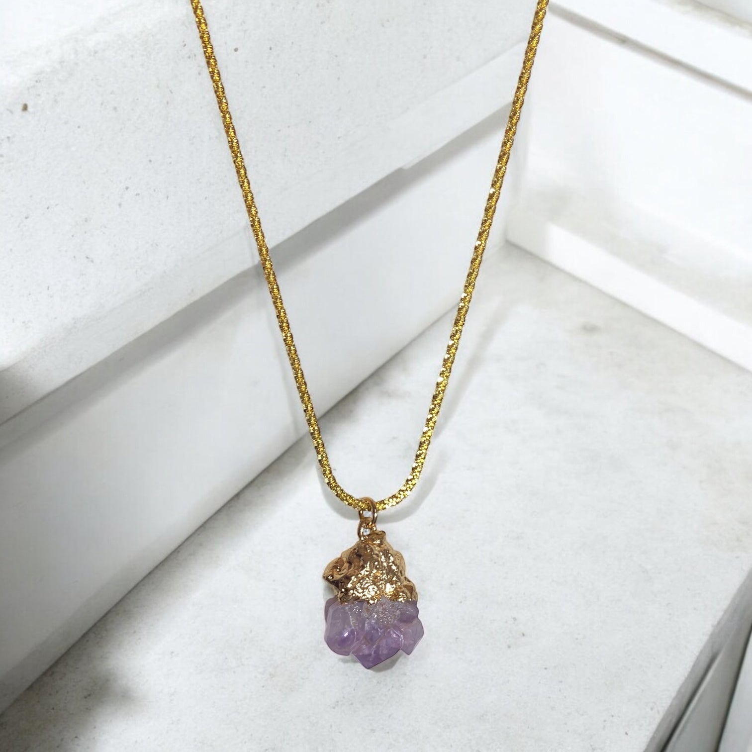 Mini Amethyst Pendant, 18k Gold over Sterling Silver Adjustable Chain