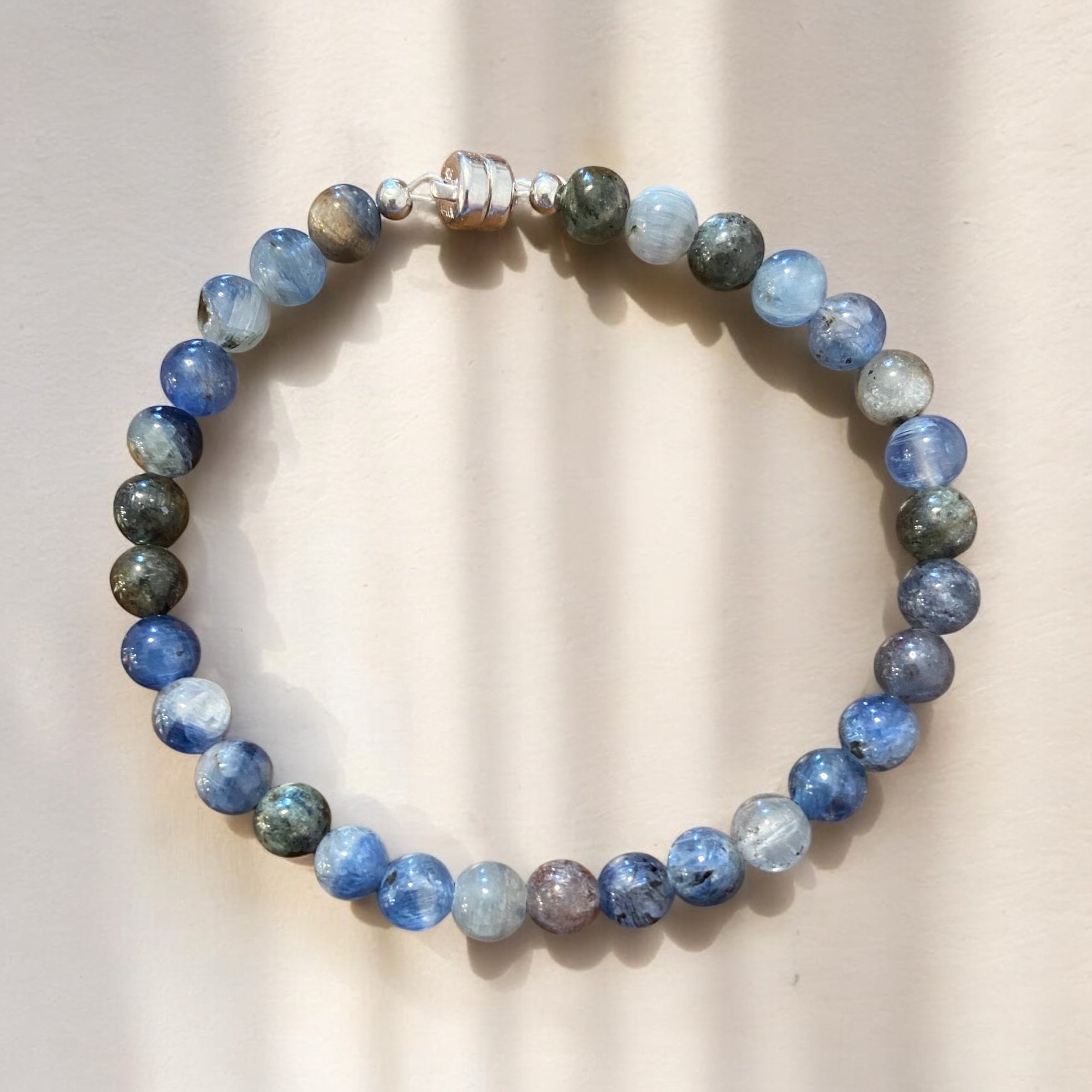 Tranquil Elegance: Kyanite Gemstone Line Bracelet with Magnetic Sterling Silver