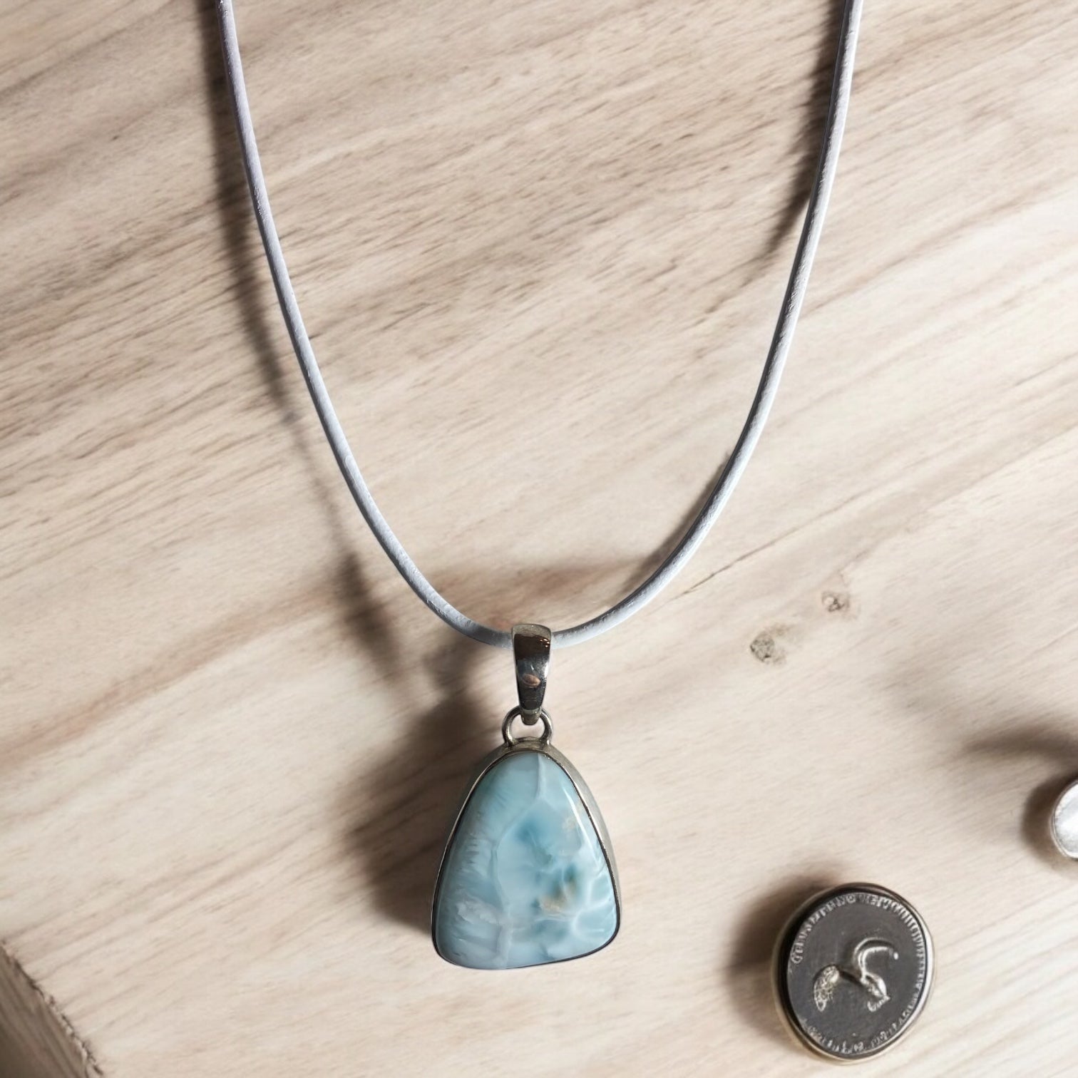 Tranquil Waters: Larimar Gemstone Leather Necklace for Serenity and Style, 18"