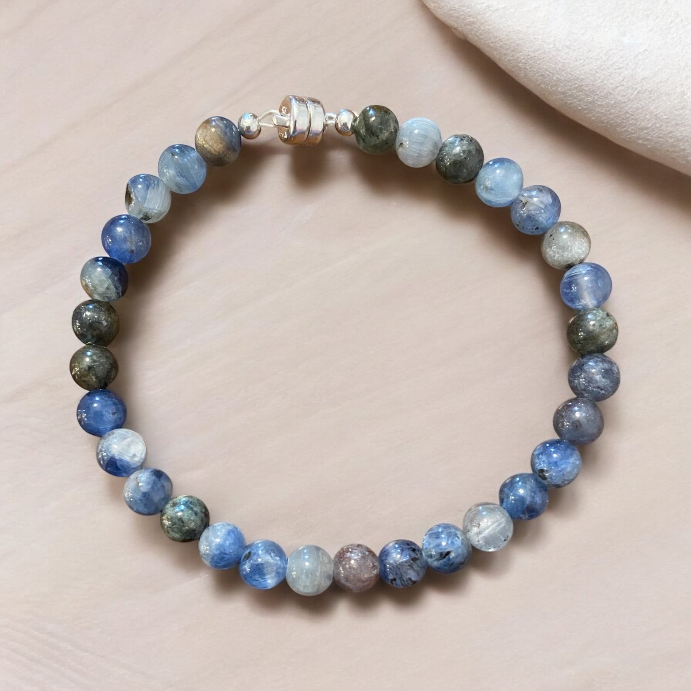 Tranquil Elegance: Kyanite Gemstone Line Bracelet with Magnetic Sterling Silver