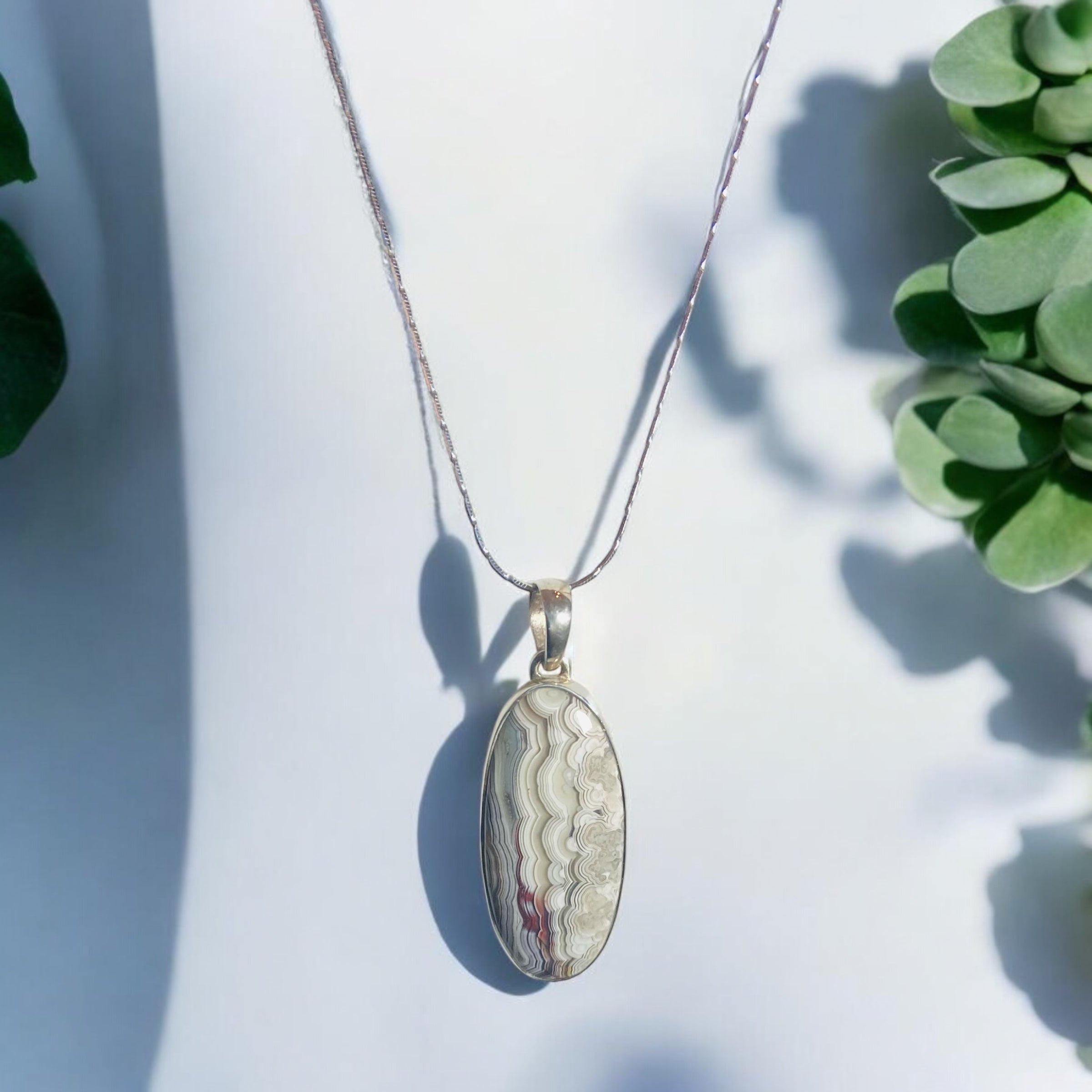 Crazy Lace Agate Gemstone Pendant - 18" Chain