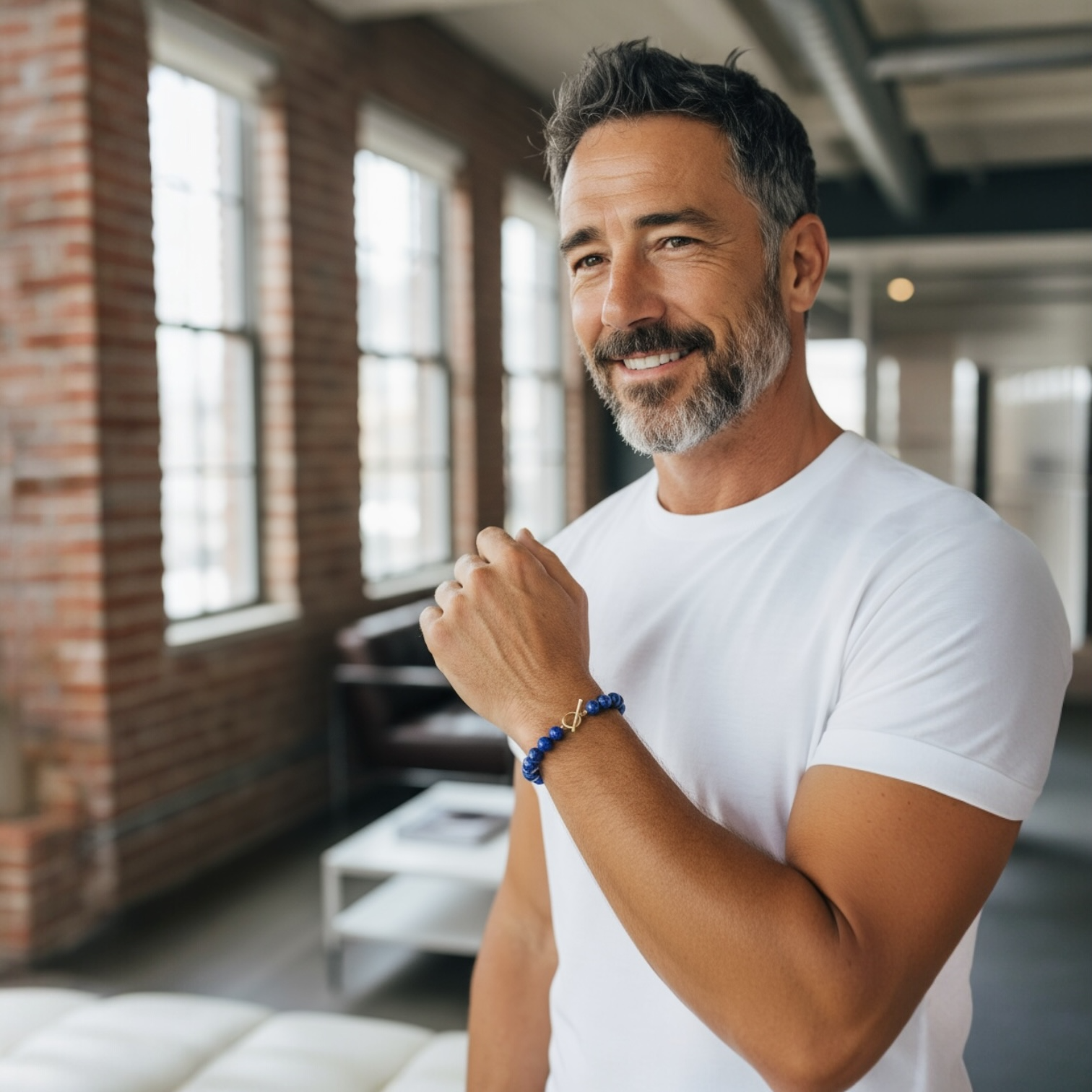 10mm Lapis Lazuli Faceted Men’s Bracelet with Gold-Filled Toggle Clasp