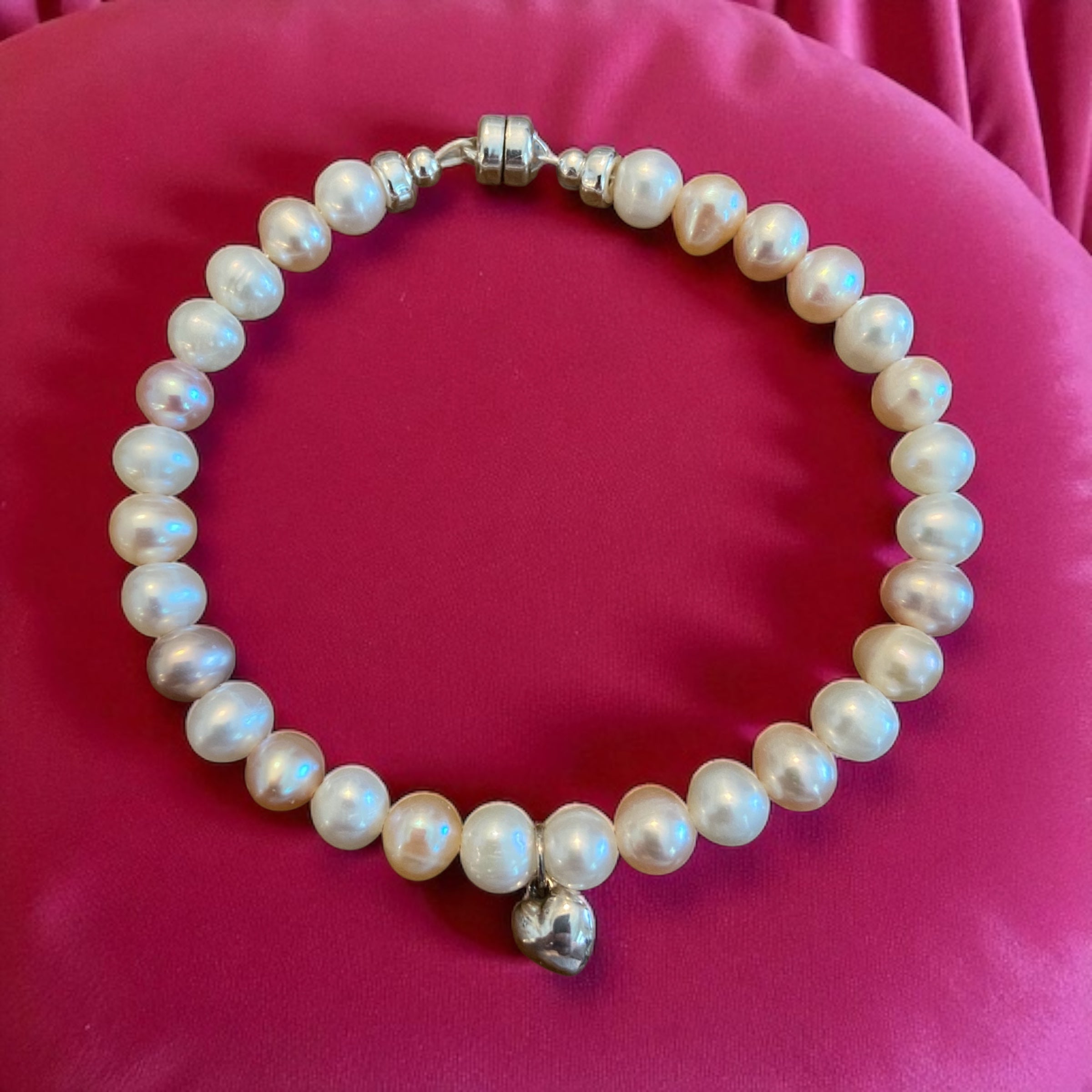 Freshwater Pearl Bracelet – Soft White & Champagne Glow (with heart or without)