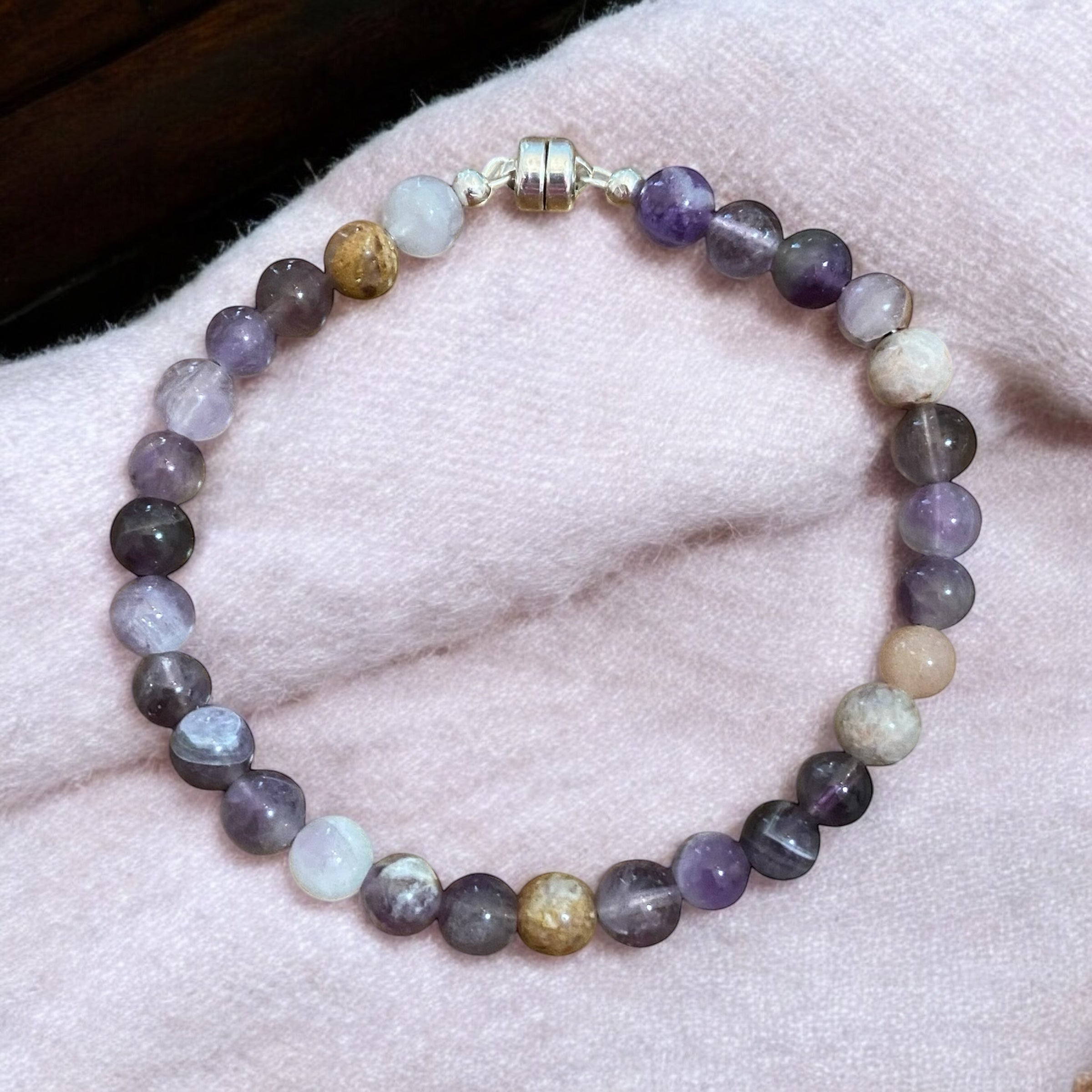 Calm Elegance: Lepidolite Gemstone Line Bracelet with Magnetic Sterling Silver Clasp