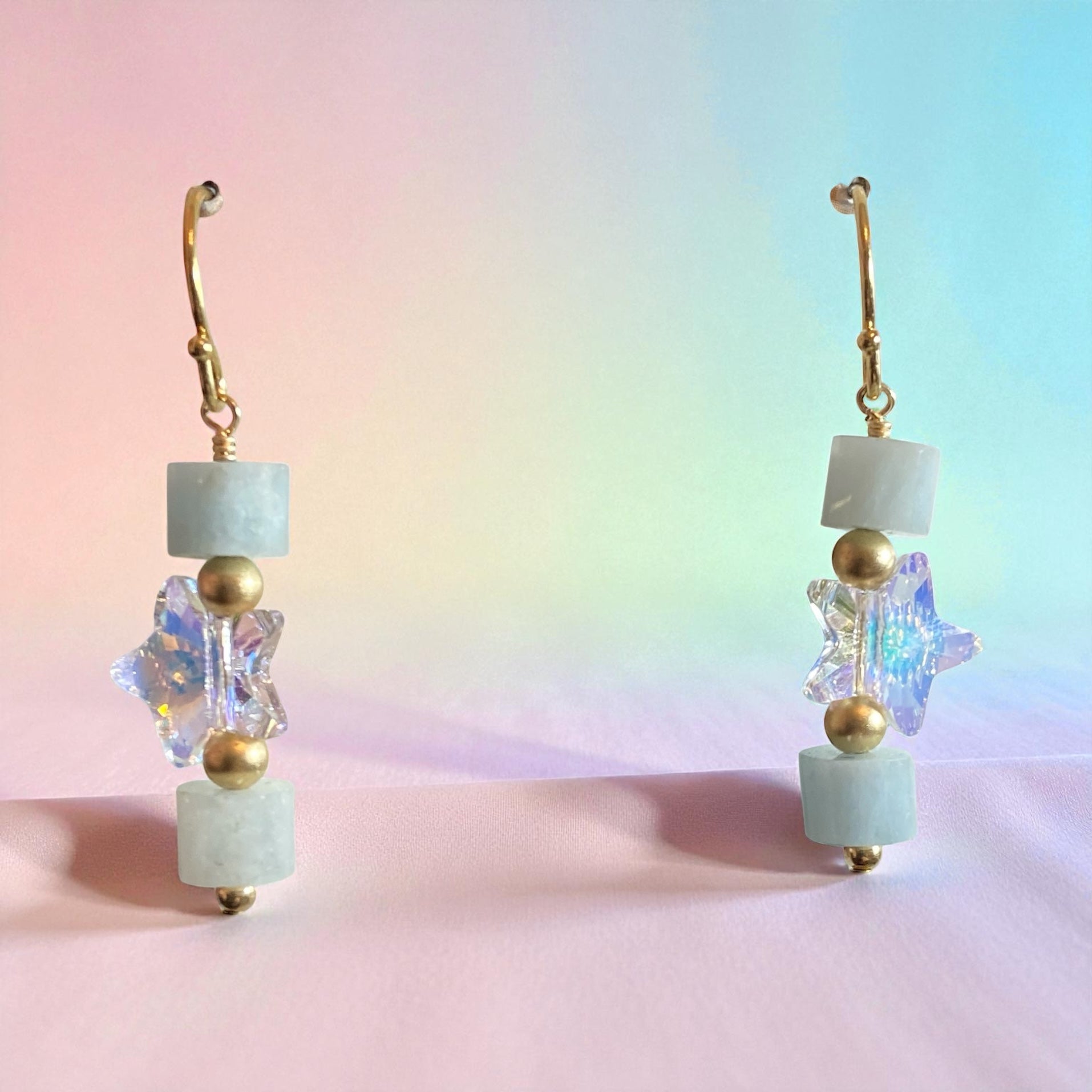 14K Gold-filled Aquamarine and Crystal Earrings