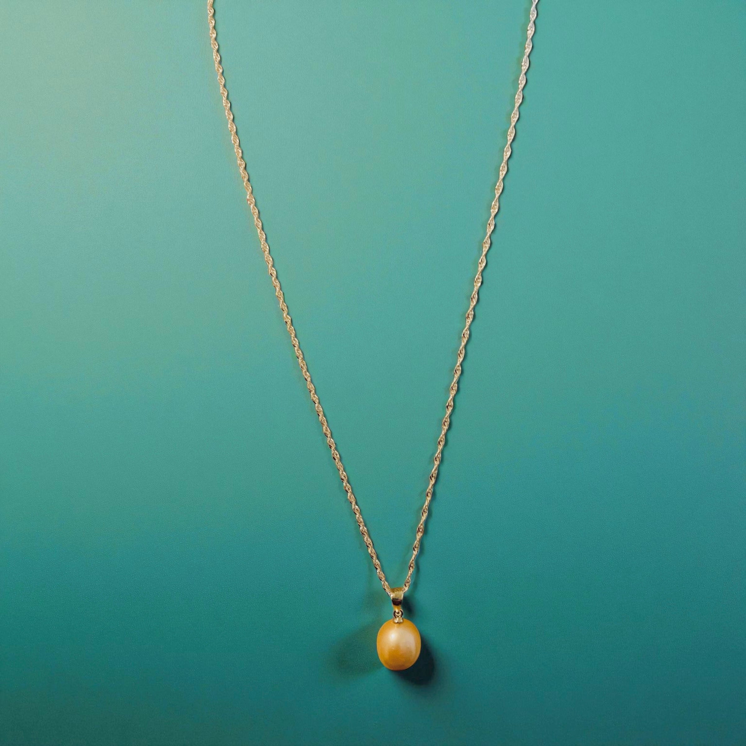 Peach Freshwater Pearl Necklace – 12–13mm on Sterling Silver Singapore Chain