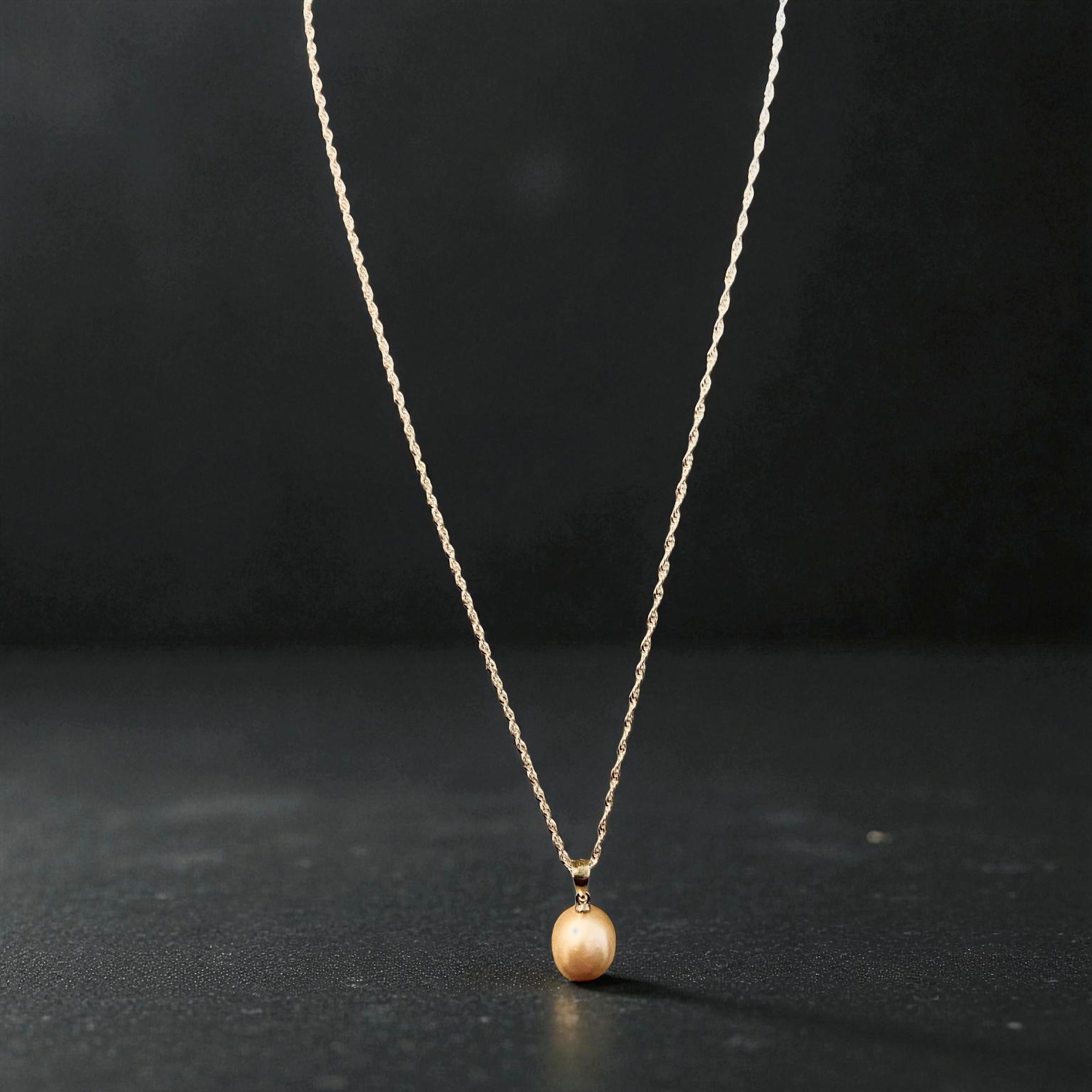 Peach Freshwater Pearl Necklace – 12–13mm on Sterling Silver Singapore Chain