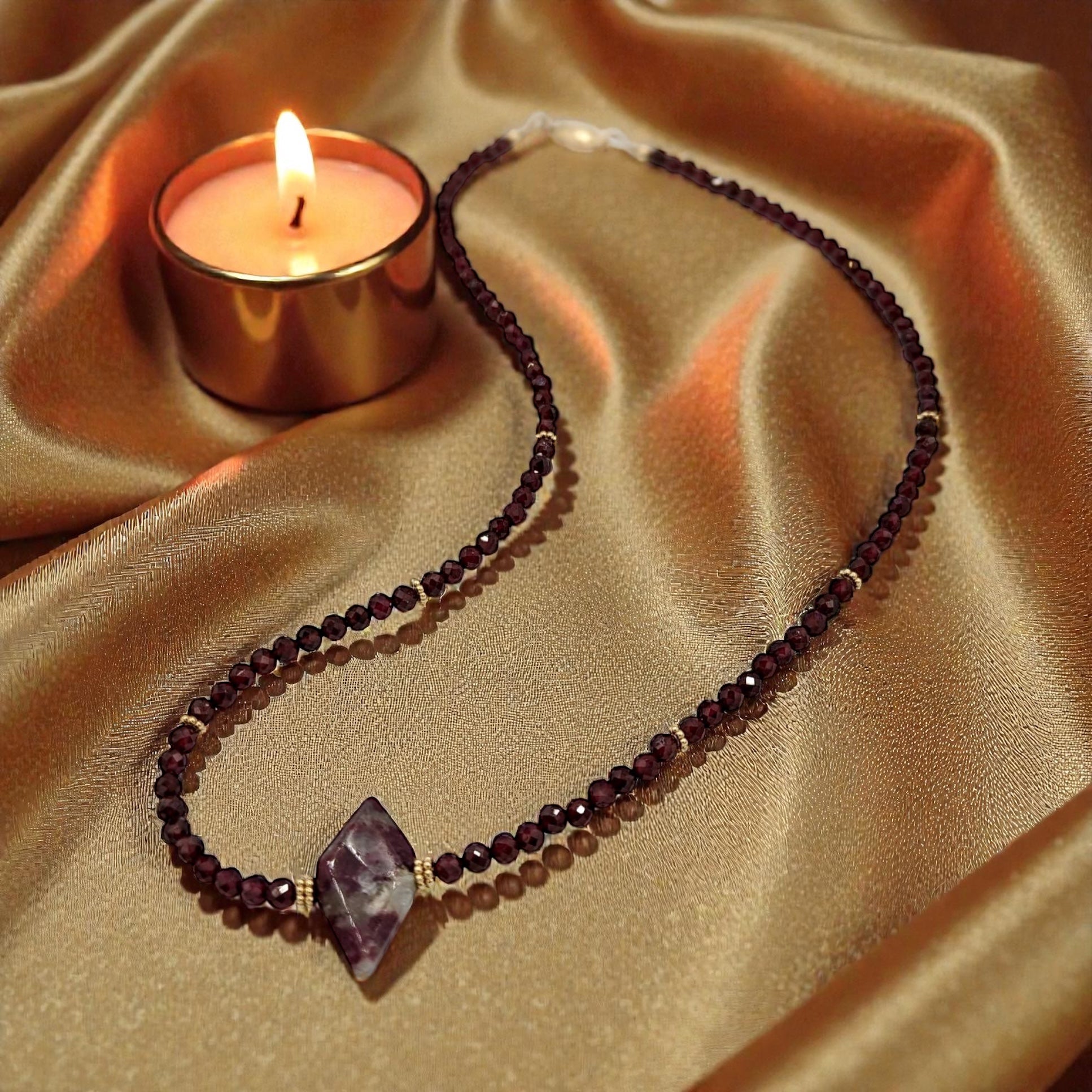 Rare Red Tourmaline with Garnet – Handcrafted 14K Gold-Filled Statement Necklace