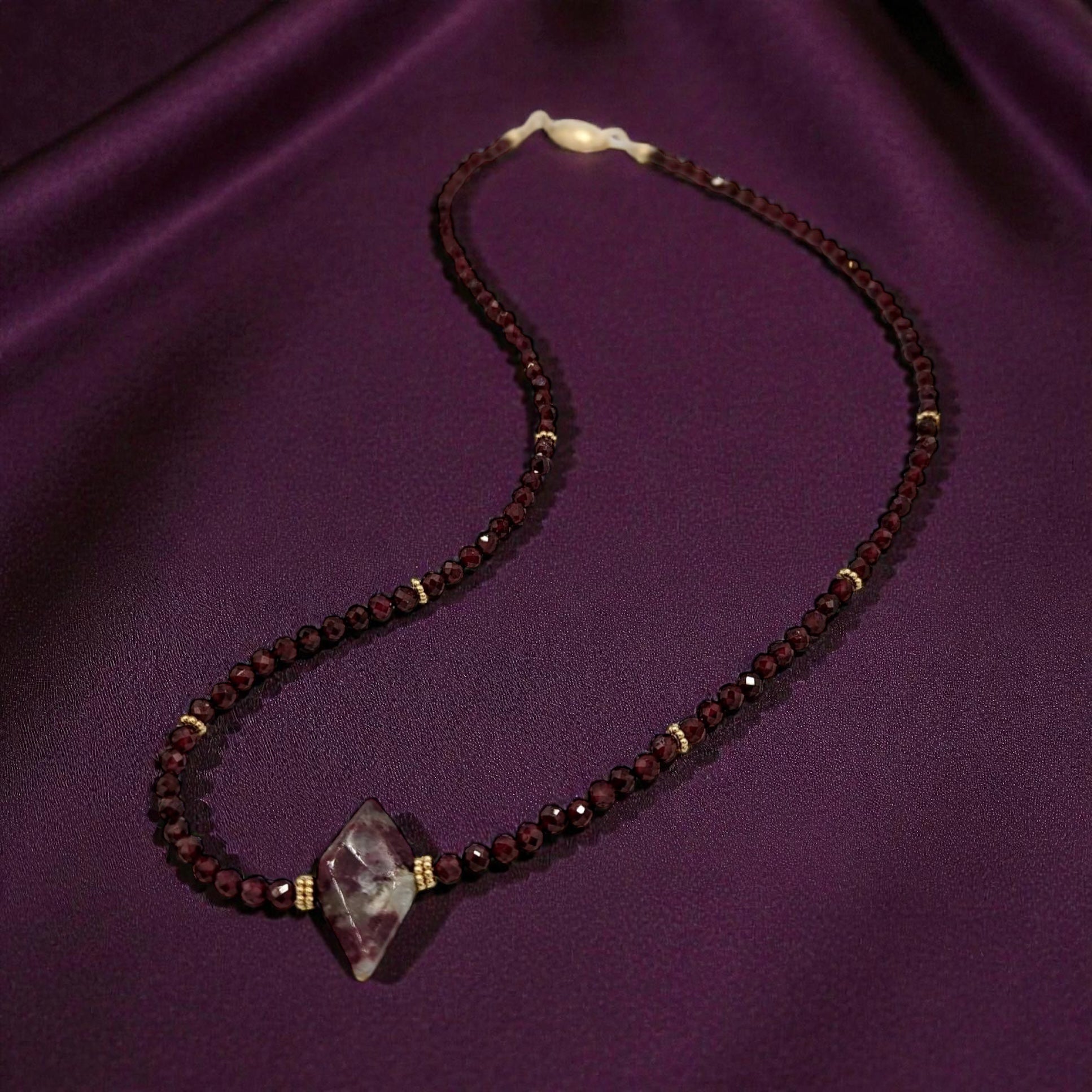 Rare Red Tourmaline with Garnet – Handcrafted 14K Gold-Filled Statement Necklace