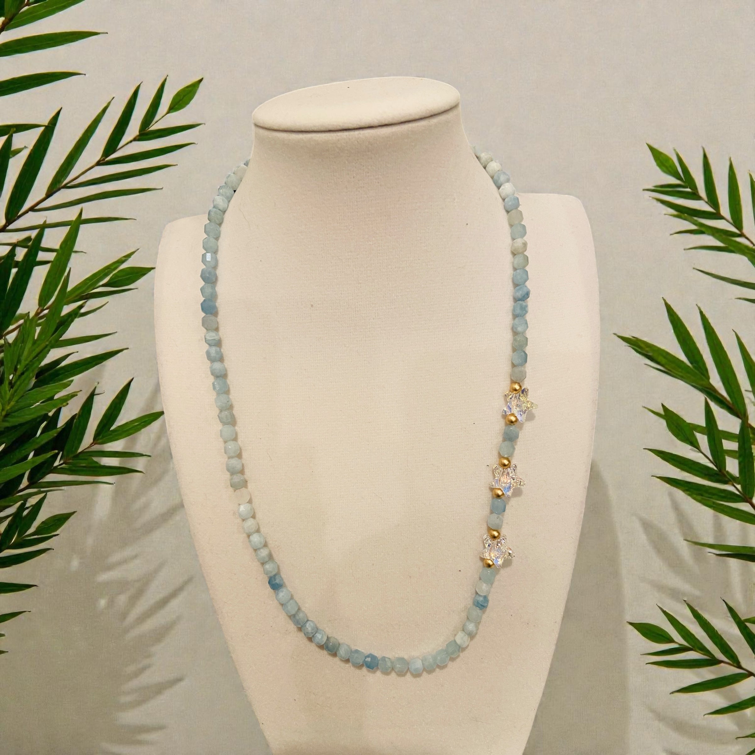 Aquamarine & Swarovski Crystal Necklace – Tranquil Radiance in 14K Gold-filled