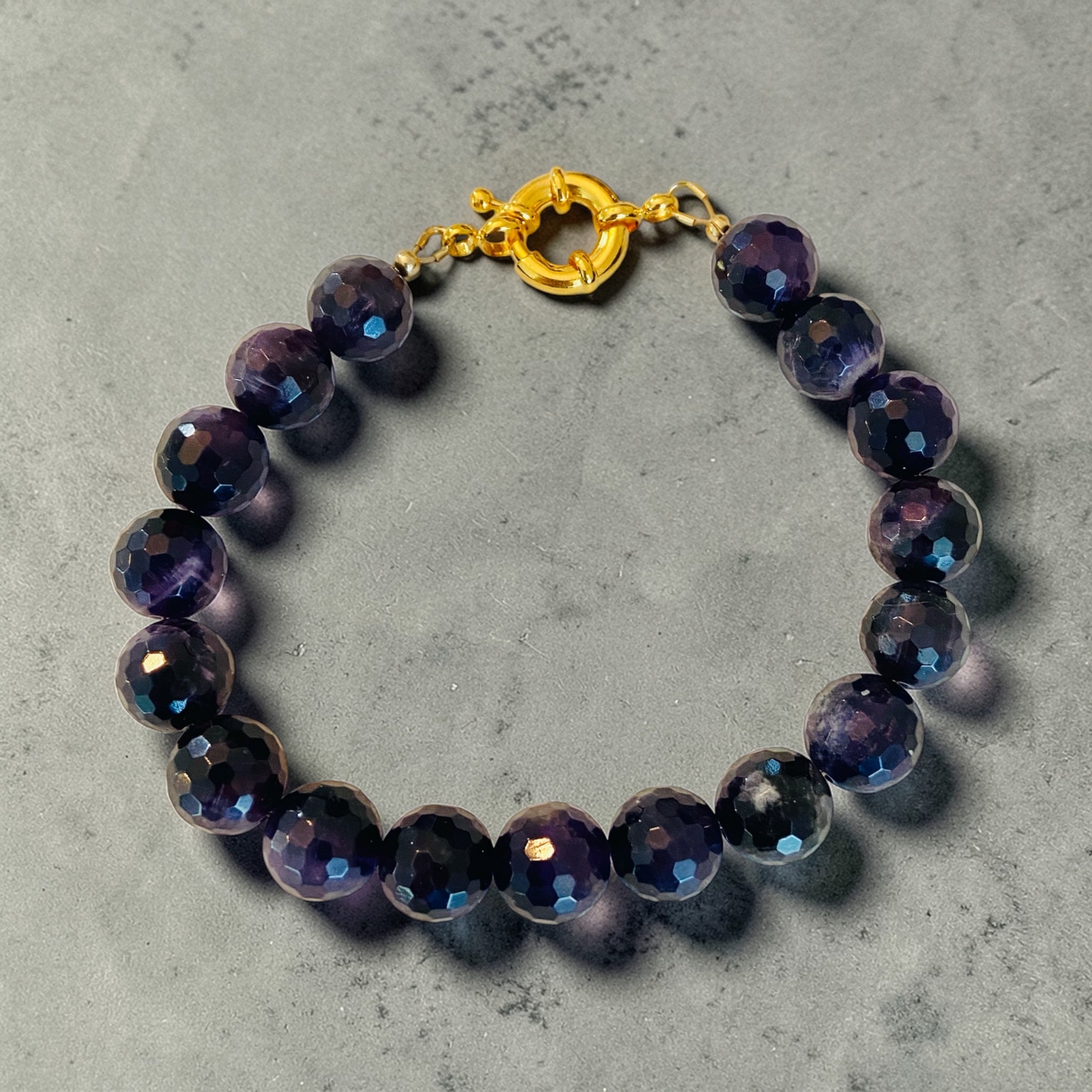 18K Gold-filled Men's Amethyst Faceted Bracelet, 12mm