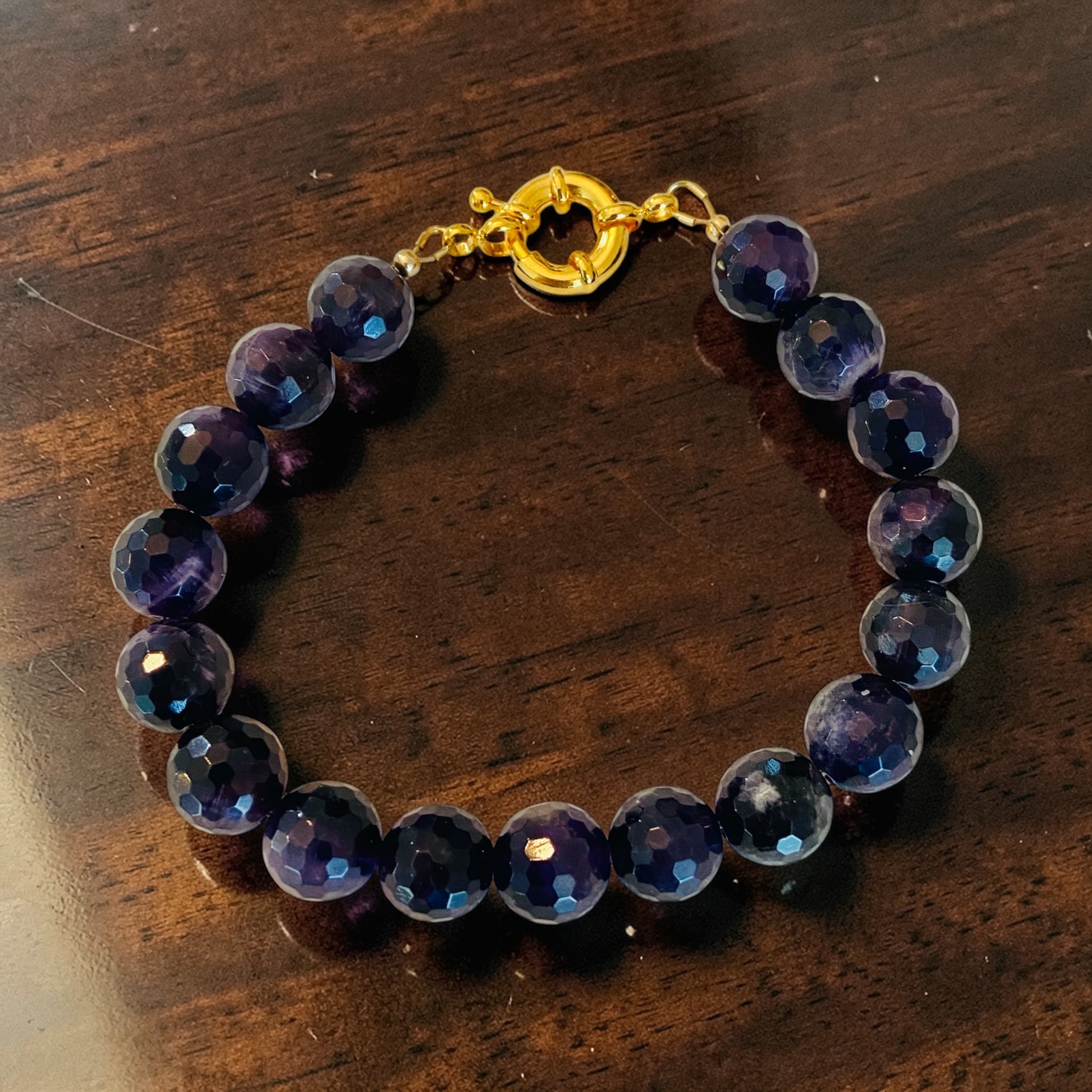 18K Gold-filled Men's Amethyst Faceted Bracelet, 12mm