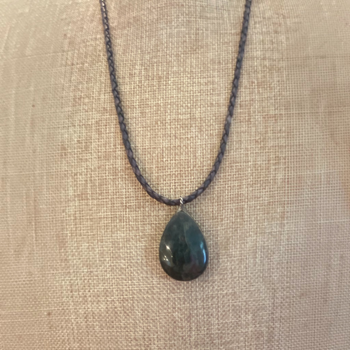 Men’s Blue Apatite and Sterling Silver Leather Necklace - 22"