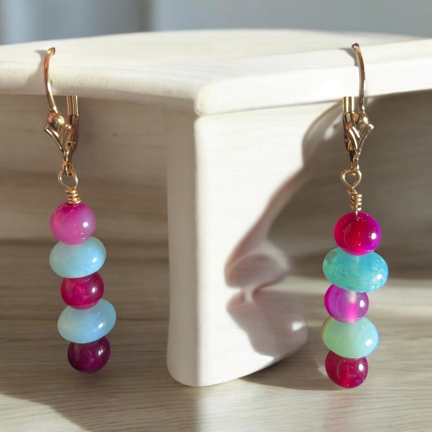 dyed agate and opal earrings