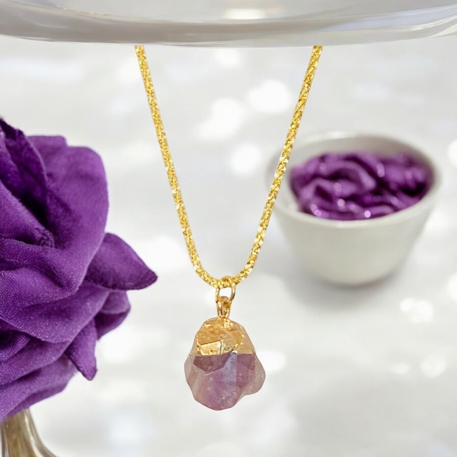 Mini Amethyst Pendant, 18k Gold over Sterling Silver Adjustable Chain