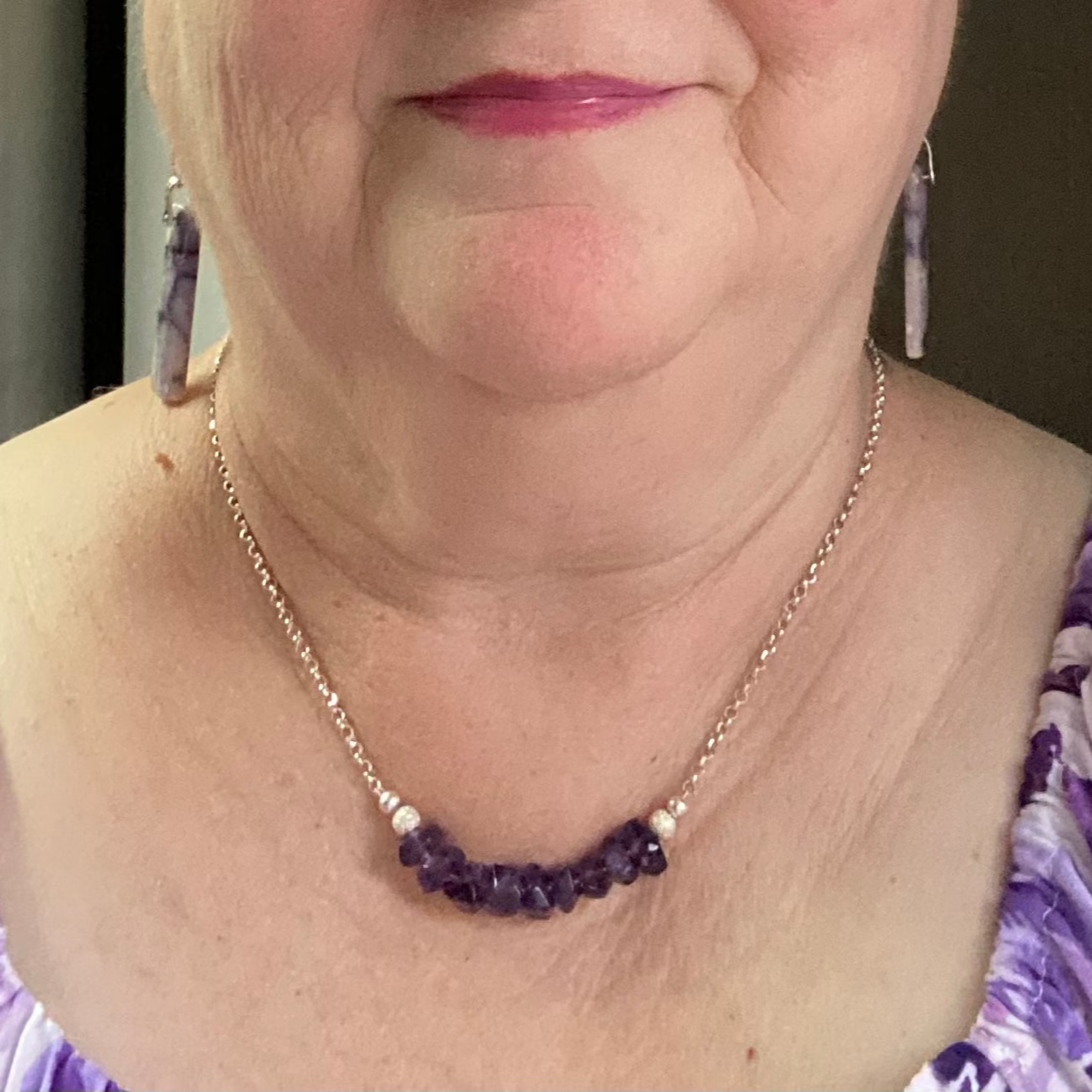 amethyst necklace modeled