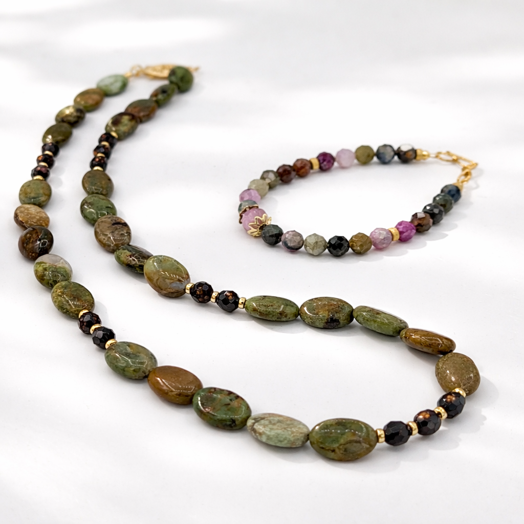 Handcrafted Australian Opal with Hand Faceted Pearls Necklace, 14K Gold-filled