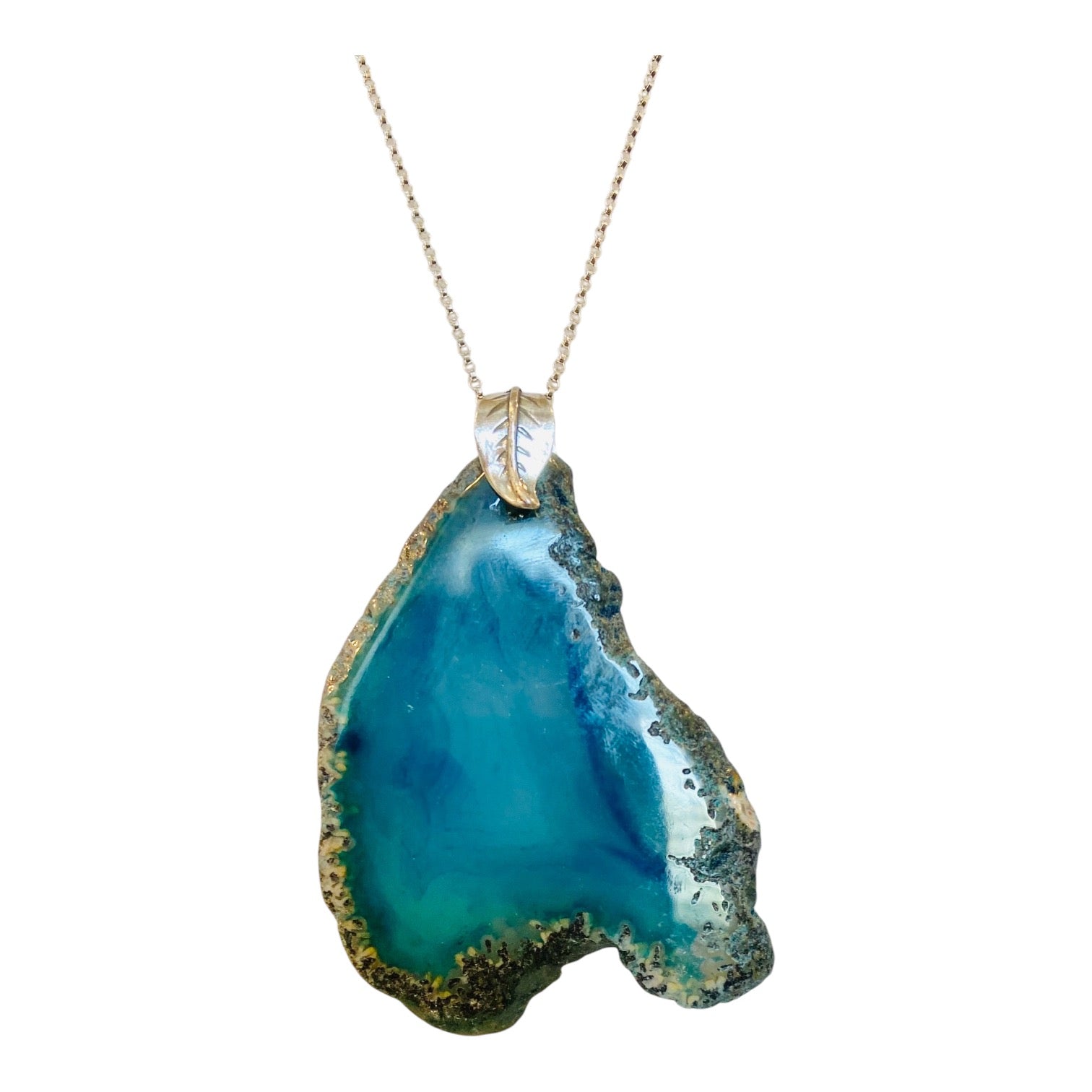 blue agate dyed slice pendant