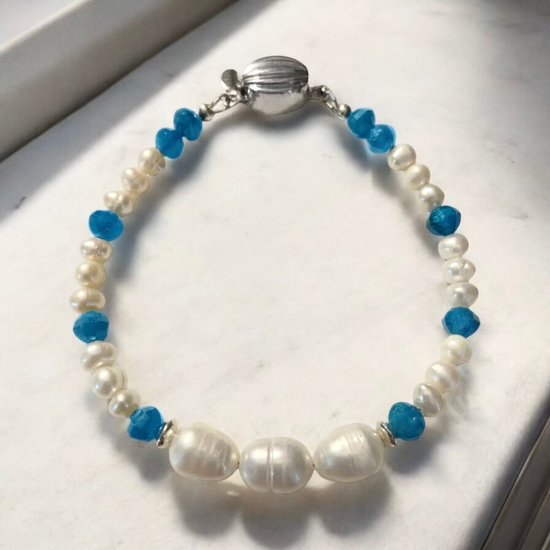 blue apatite and pearl bracelet