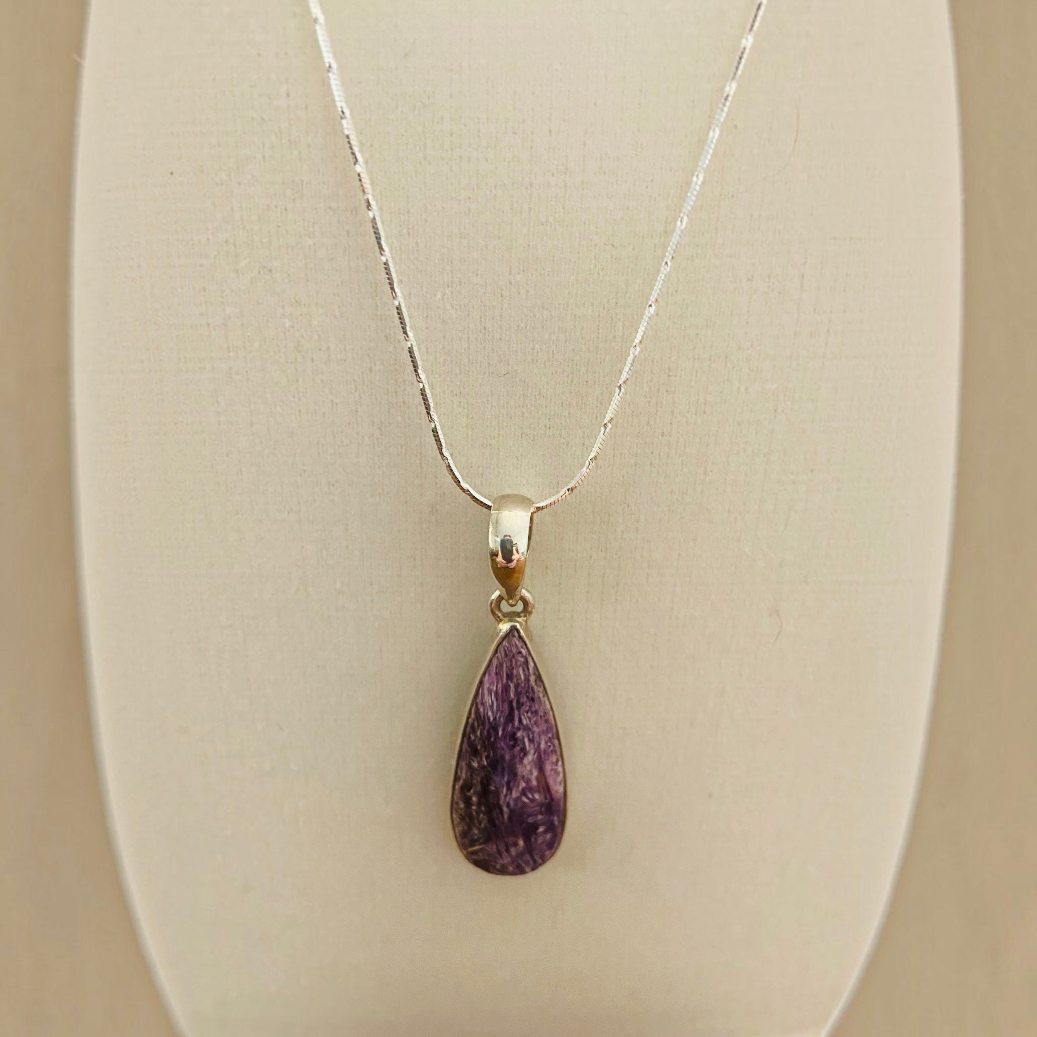 Charoite Pendant Necklace - Sterling Silver