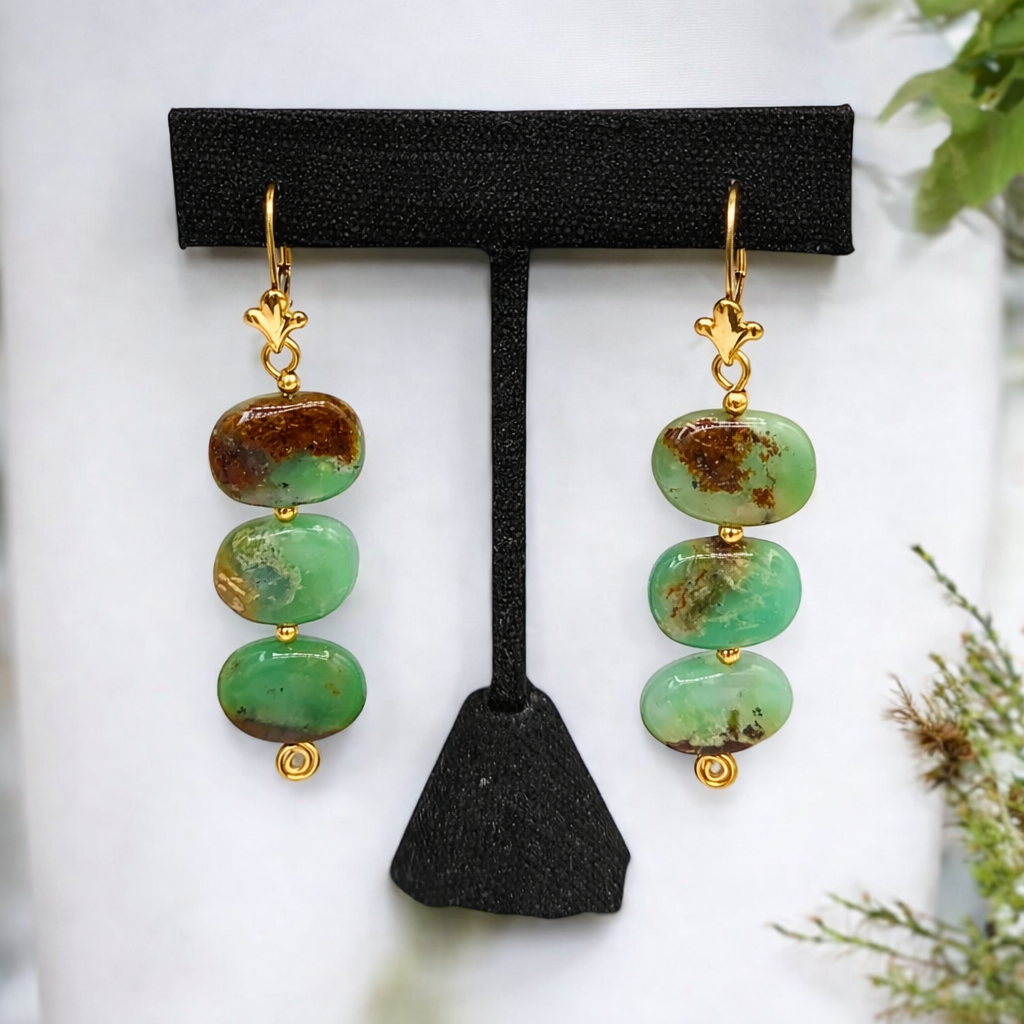 Vibrant Elegance: 14K Gold-filled Handcrafted Chrysoprase Earrings