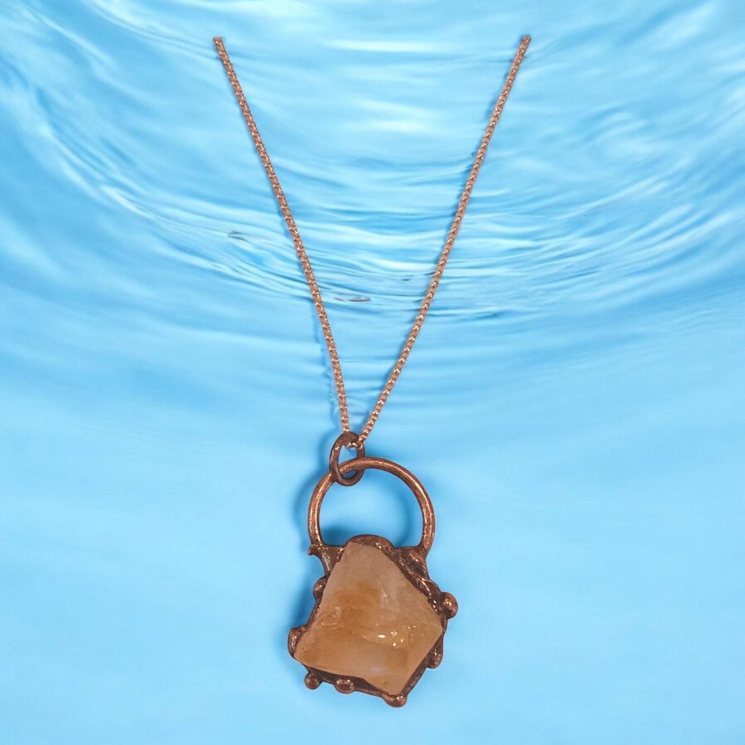 citrine copper pendant on rose gold-filled chain