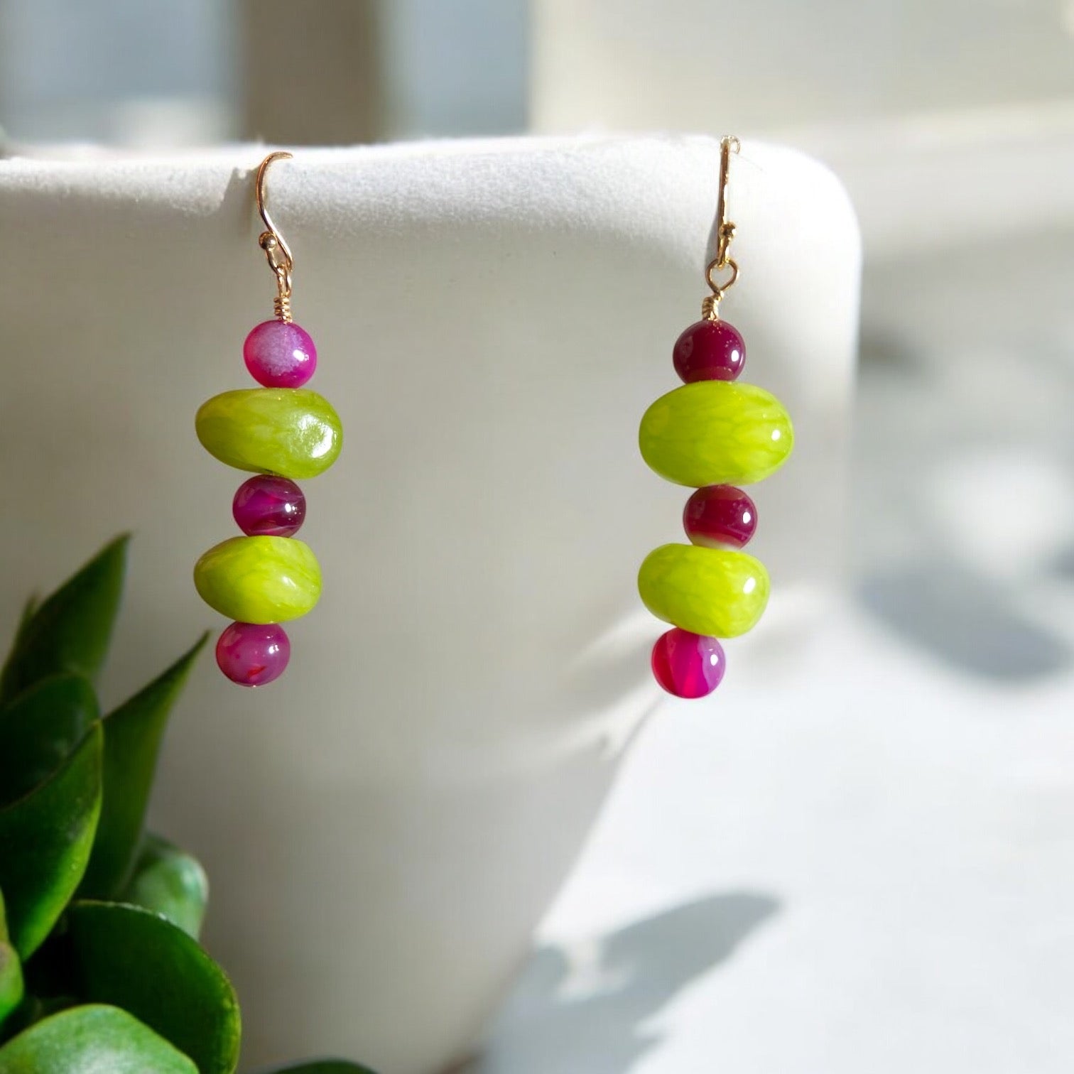 dyed hematite and agate earrings