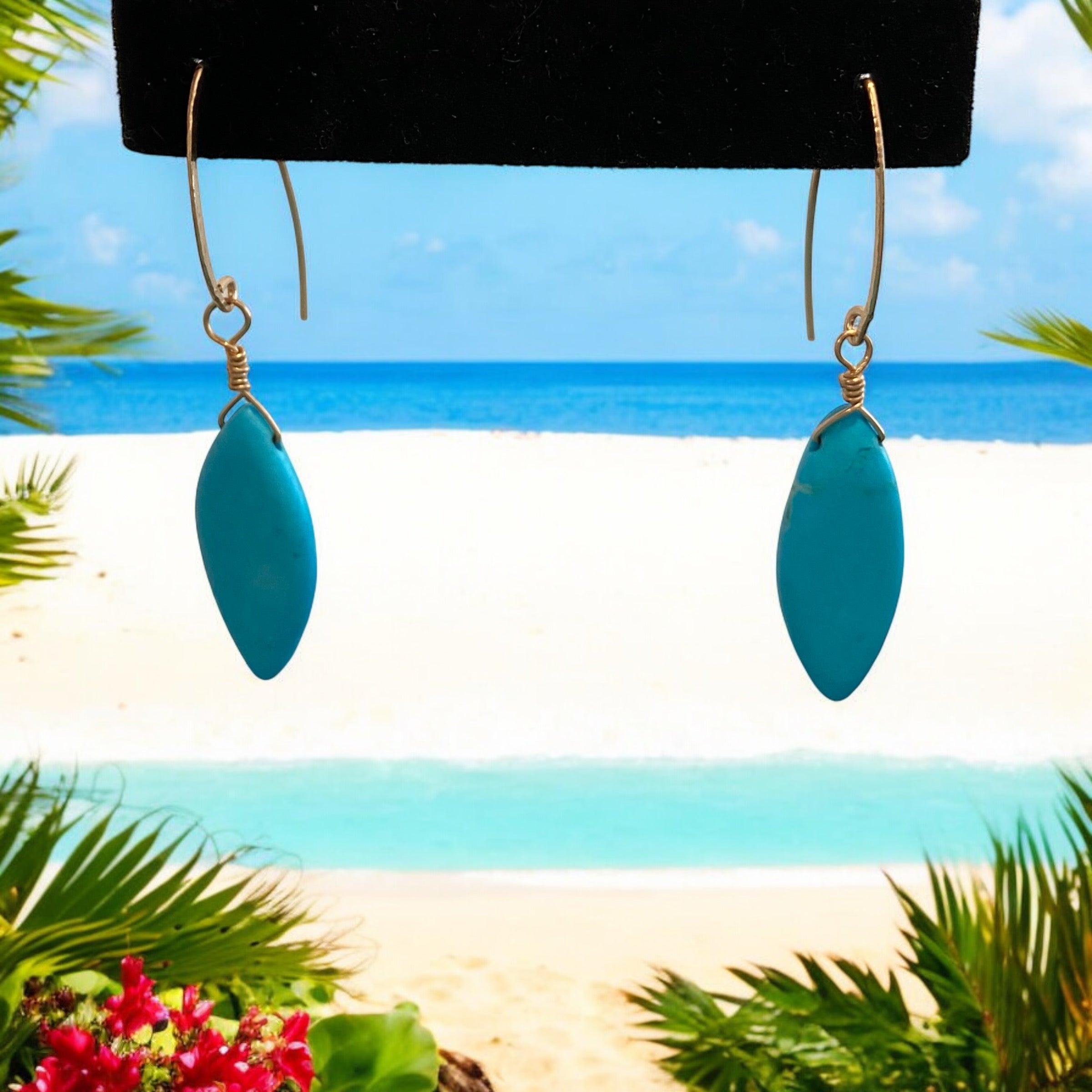 Skyline Marquise Turquoise Earring Drops - Sterling Silver or 14K Gold-filled