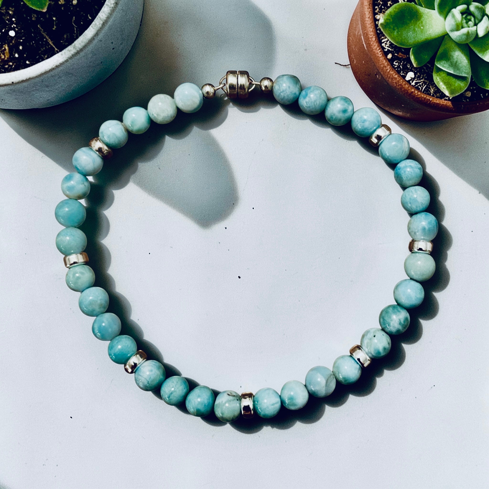 Larimar & Sterling Silver Line Bracelet