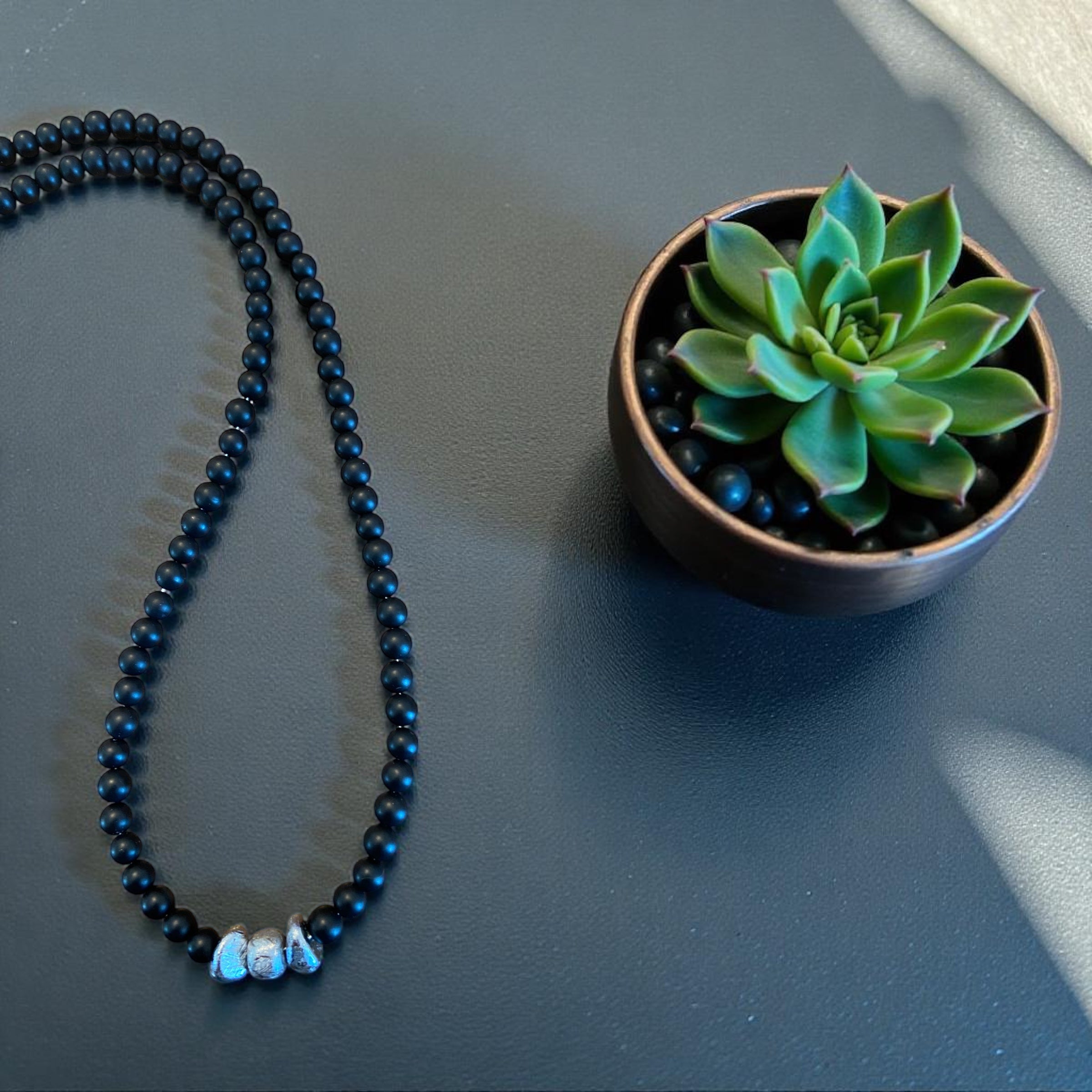 Black onyx beaded necklace