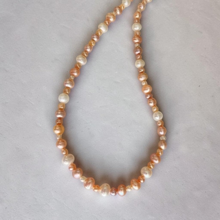 Sterling Silver Hand-Strung Multicolor Freshwater Pearl Necklace
