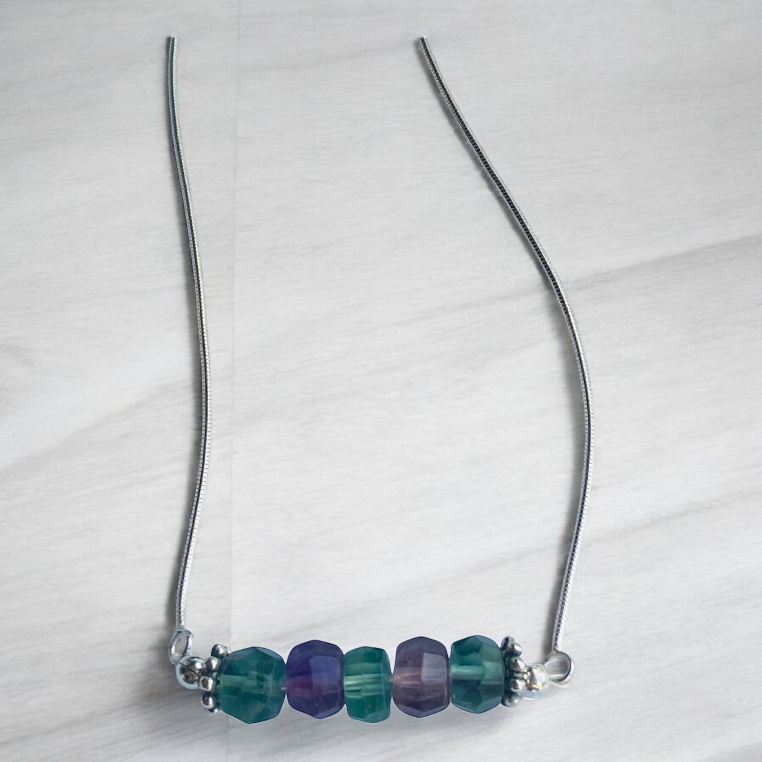 rainbow fluorite necklace, sterling silver